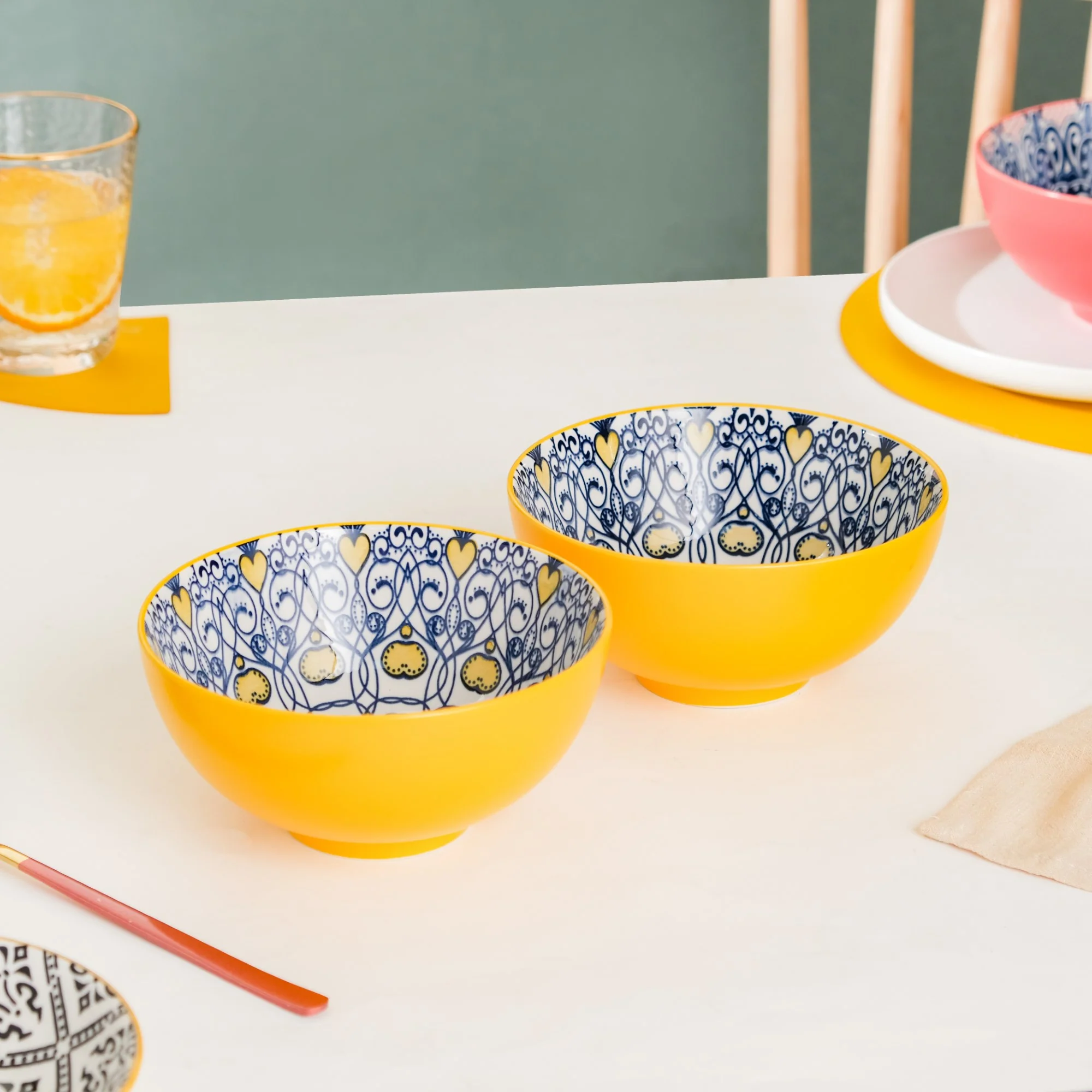 Mandala Ceramic Snack Bowl Yellow 400ml Set Of 2 - Image 3
