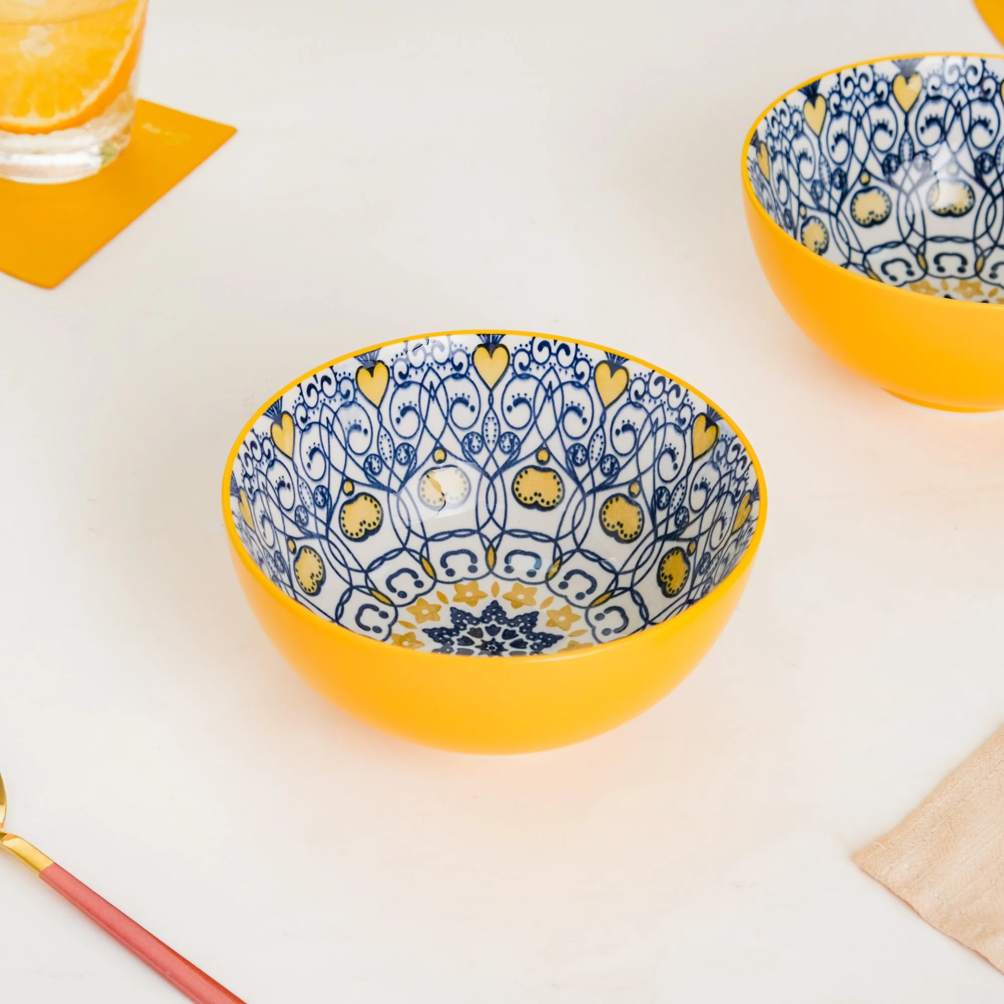 Mandala Ceramic Snack Bowl Yellow 400ml Set Of 2 - Image 7