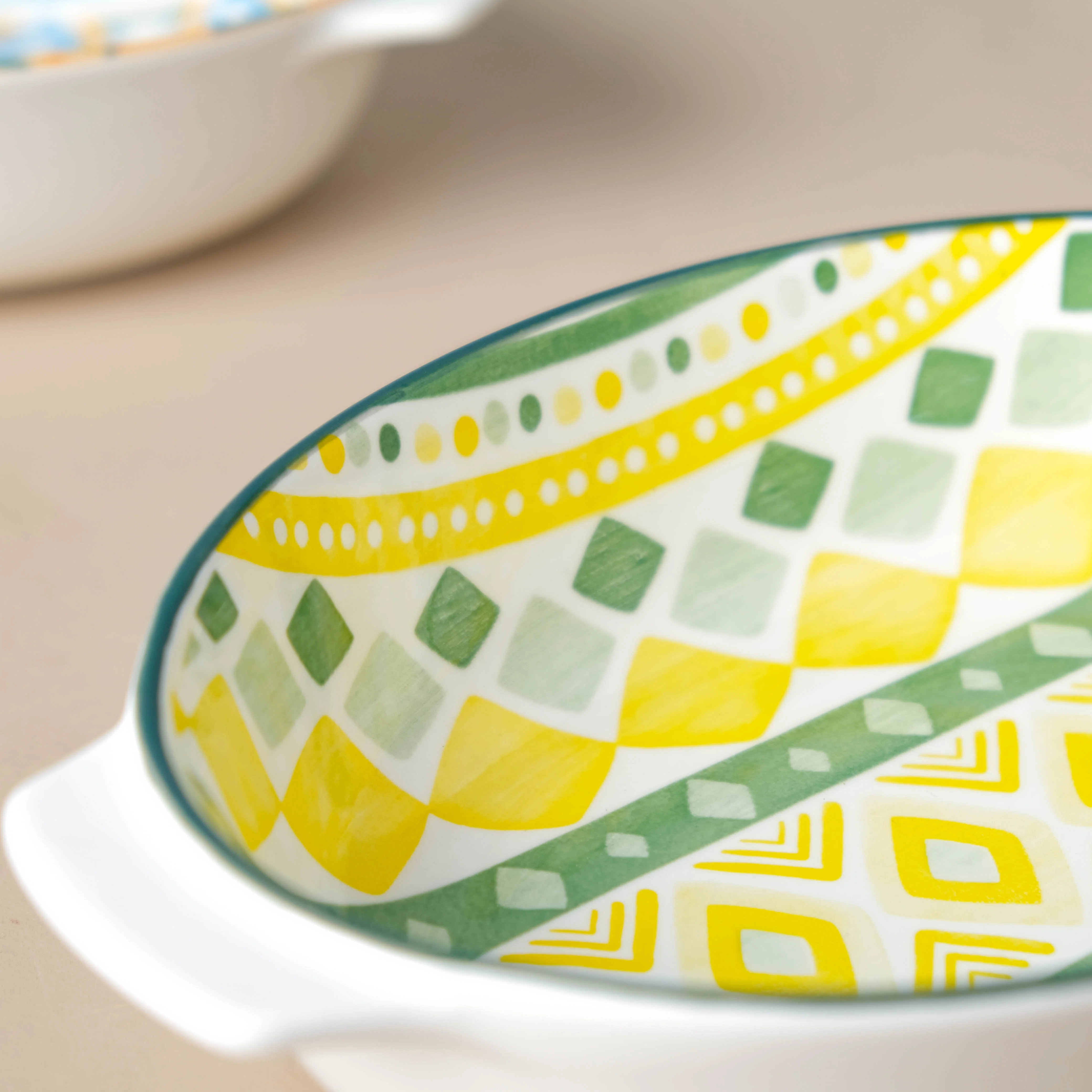 Mandala Ceramic Baking Dish With Handle Yellow 9 Inch - Image 3