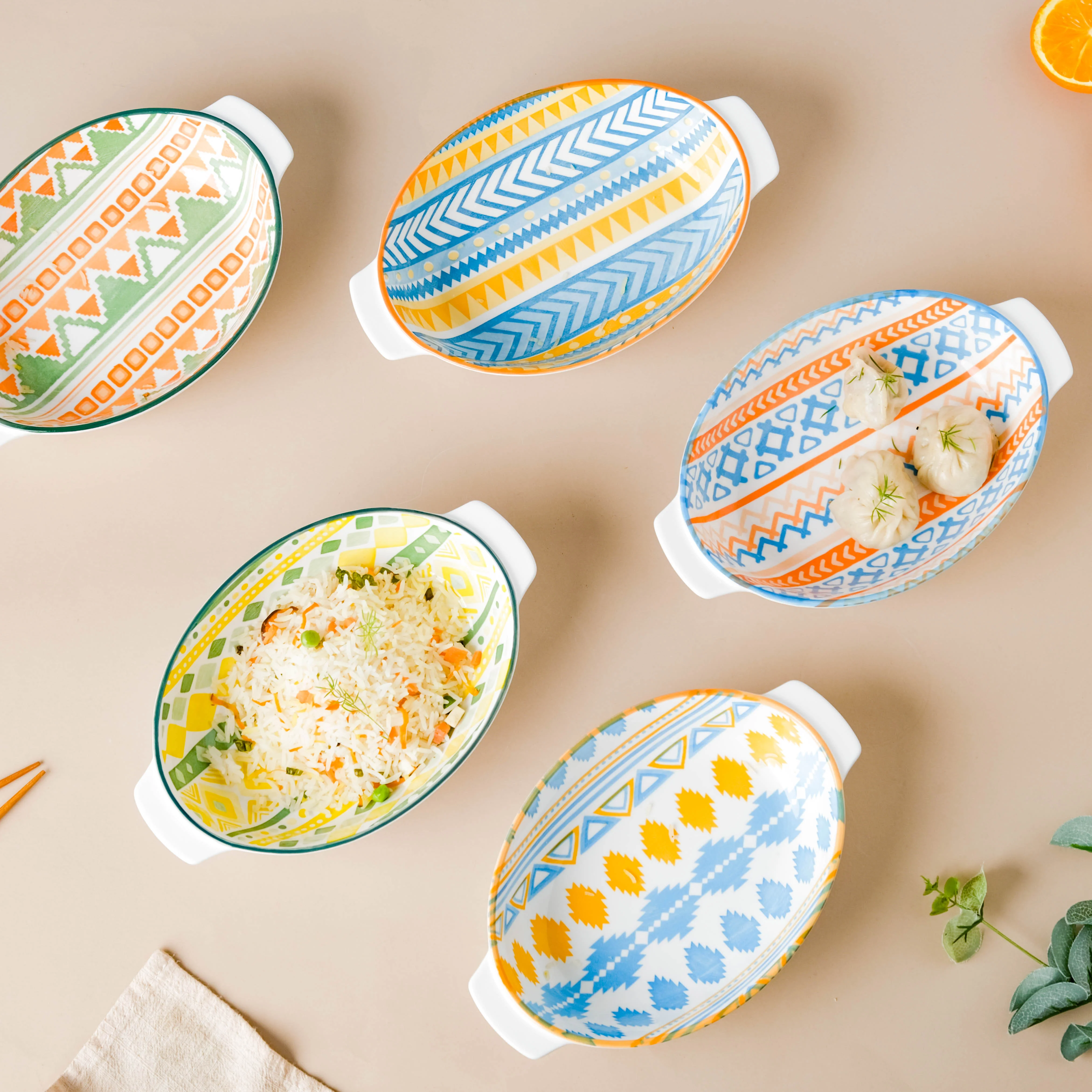 Mandala Ceramic Baking Dish With Handle Yellow 9 Inch - Image 5