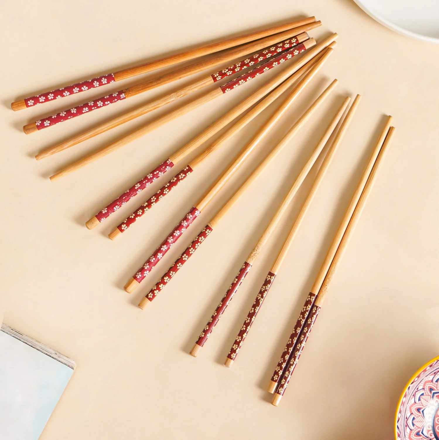 Mandala Floral Ceramic Bowl And Chopstick Multicolour Set Of 6 - Image 4