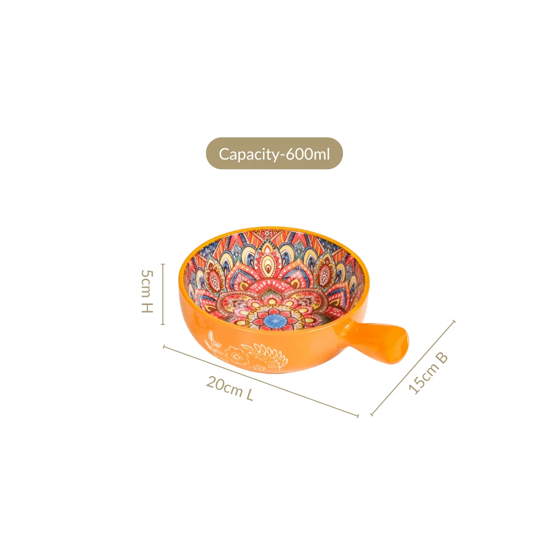 Mandala Melange Bowl With Handle Yellow 600ml - Image 3