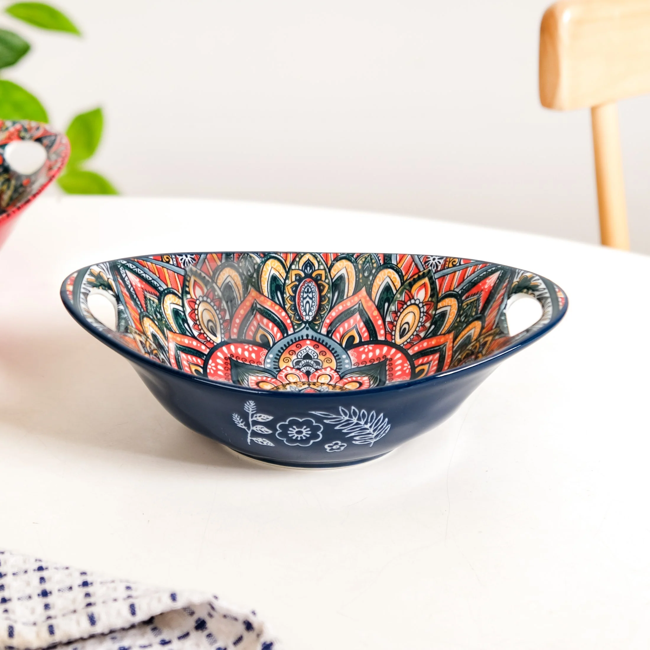 Mandala Melange Ceramic Long Dish With Handles Blue 400ml - Image 8
