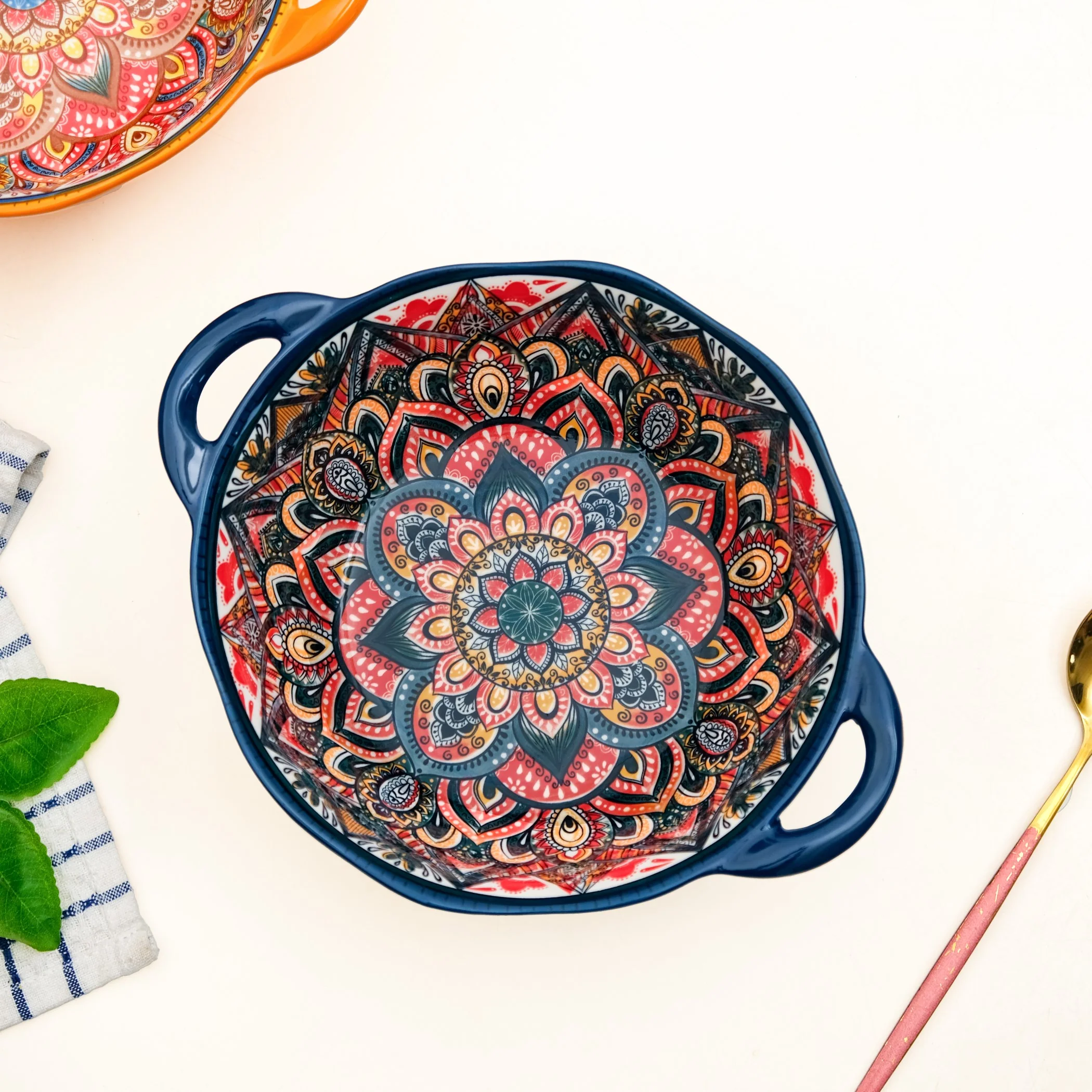 Mandala Melange Ceramic Serving Bowl Blue 1500ml - Image 2