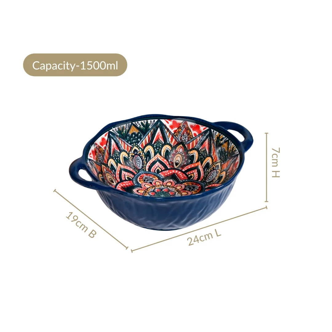 Mandala Melange Ceramic Serving Bowl Blue 1500ml - Image 4
