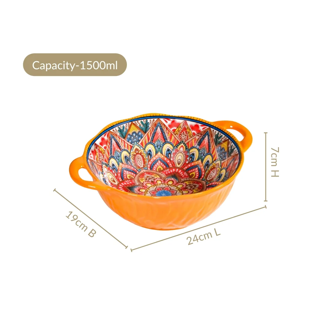 Mandala Melange Ceramic Serving Bowl Orange 1500ml - Image 4