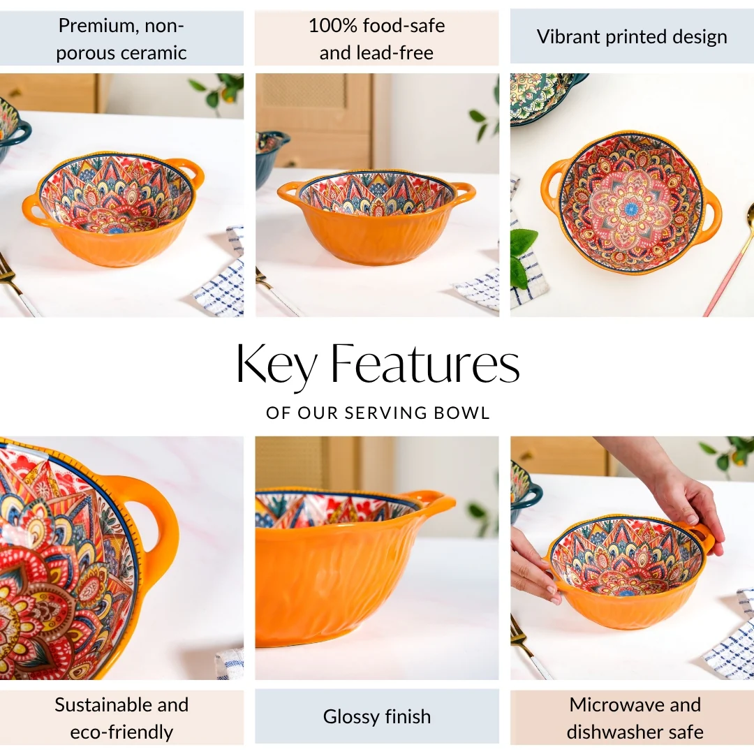Mandala Melange Ceramic Serving Bowl Orange 1500ml - Image 5