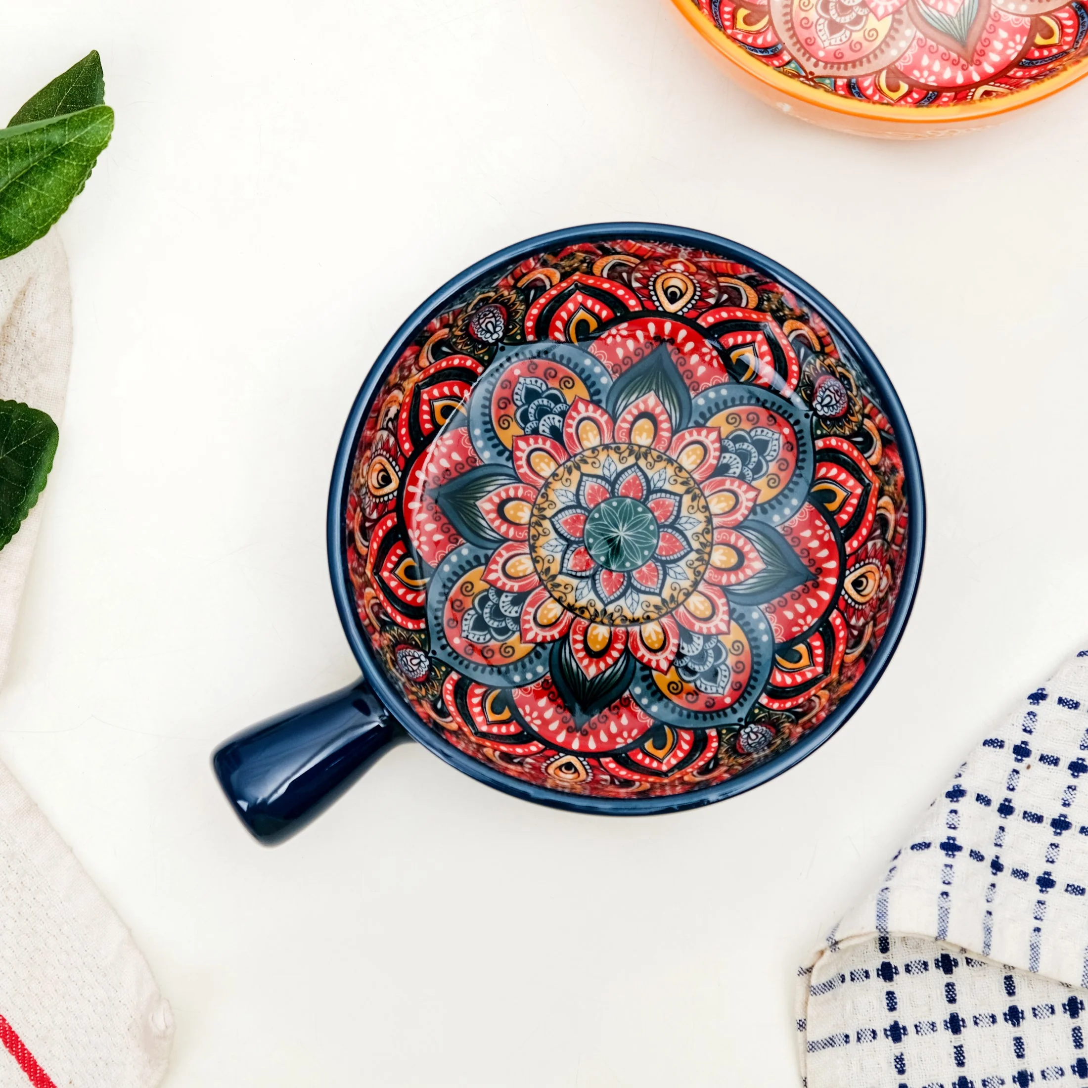 Mandala Melange Dish Bowl With Handle Blue 600ml - Image 2