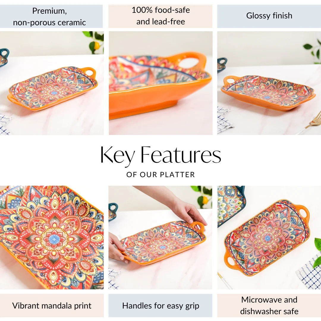 Mandala Melange Long Platter Dish Orange - Image 5