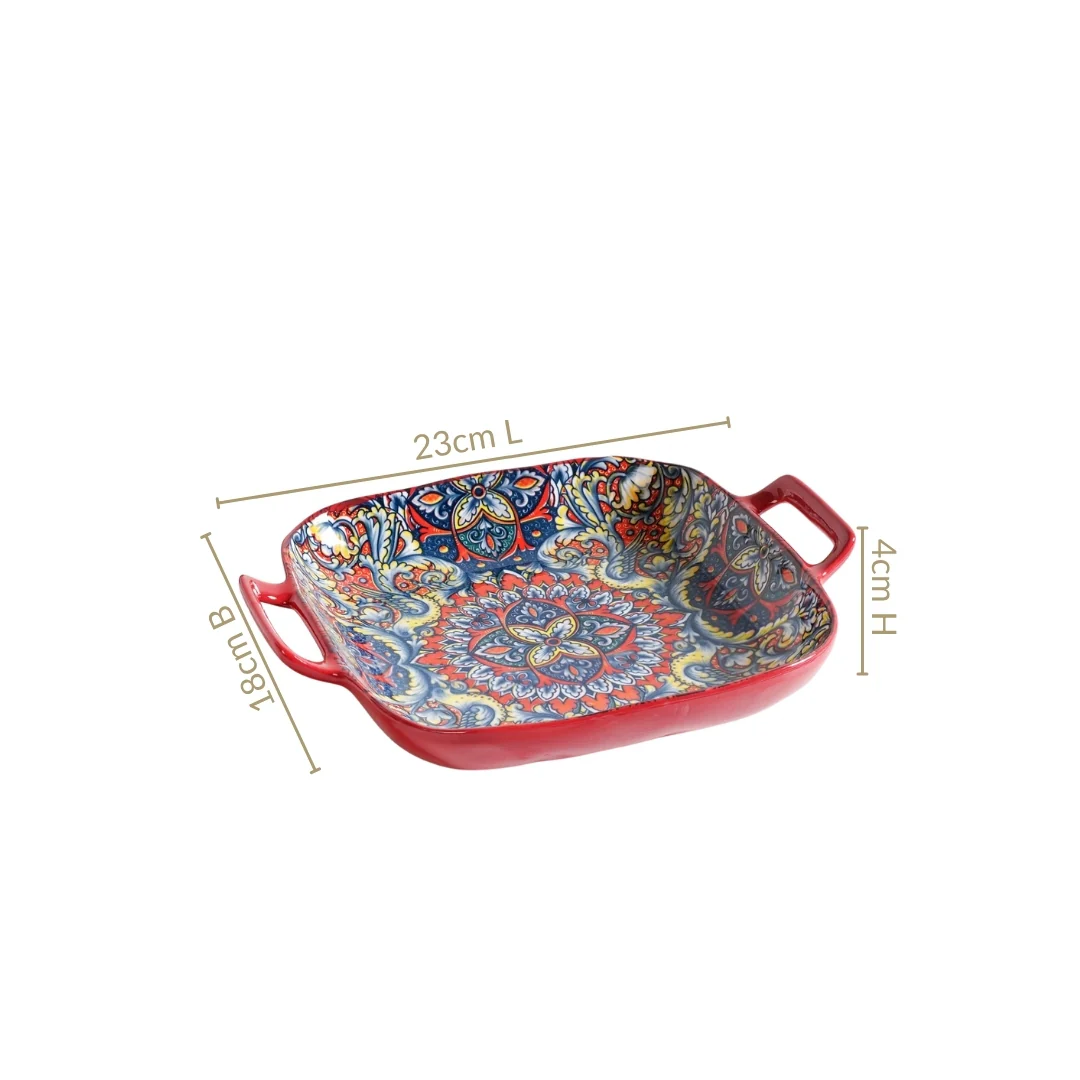 Mandala Melange Serving Platter With Handle Red - Image 3