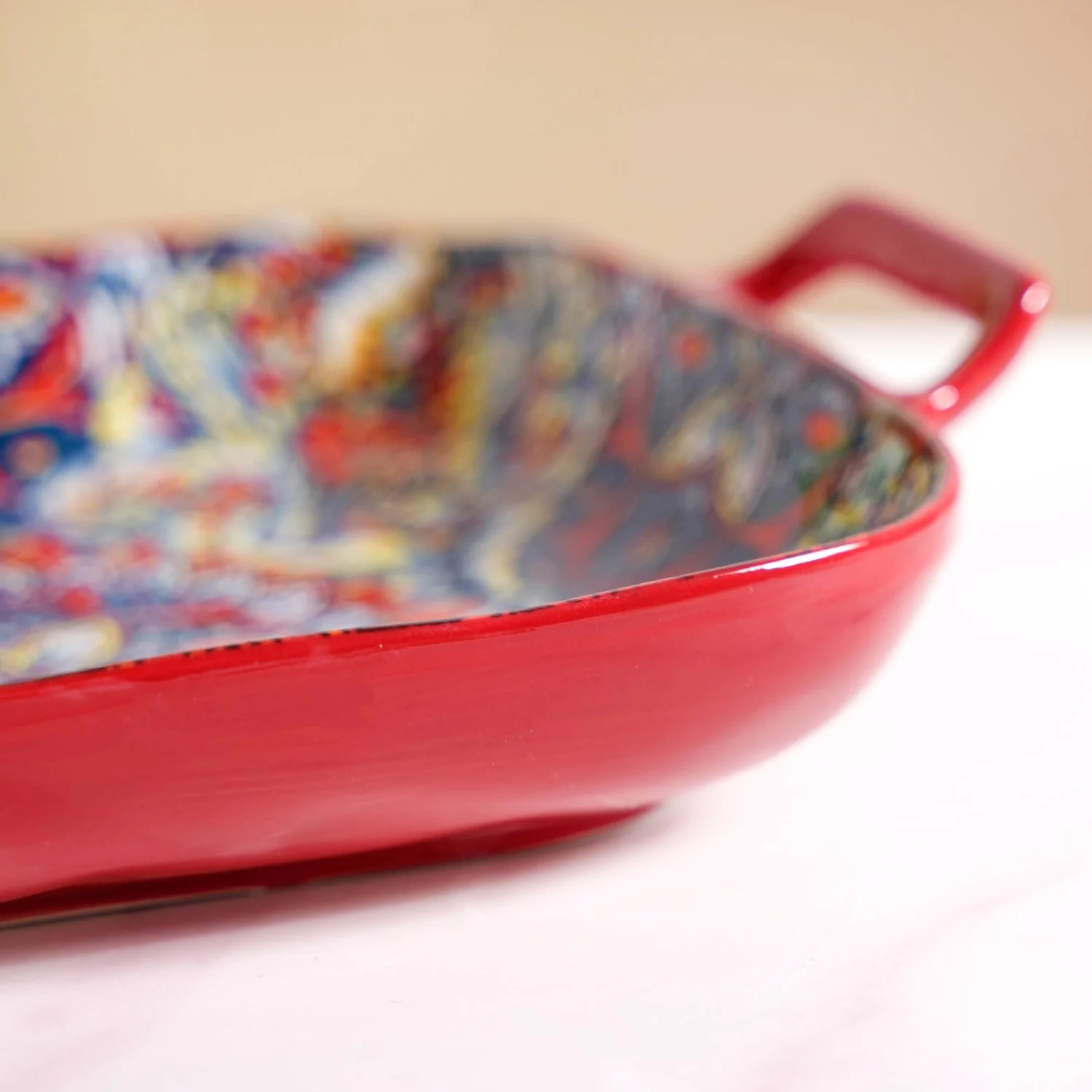 Mandala Melange Serving Platter With Handle Red - Image 7
