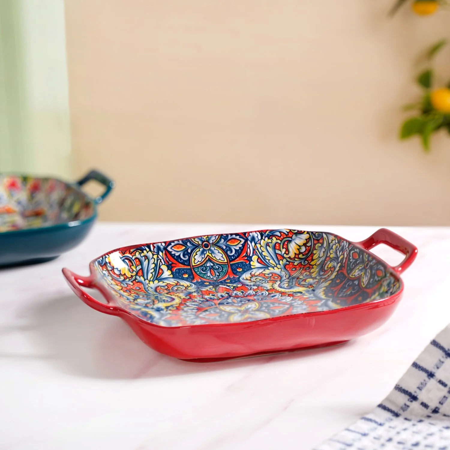 Mandala Melange Serving Platter With Handle Red - Image 8