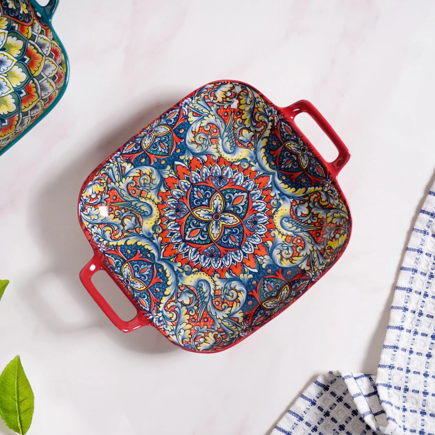 Mandala Melange Serving Platter With Handle Red - Image 9
