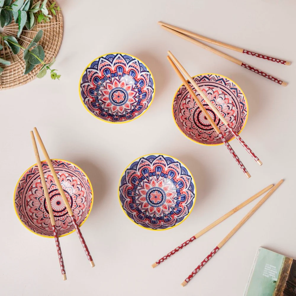 Mandala Ramen Bowl And Chopstick Multicolour Set Of 8