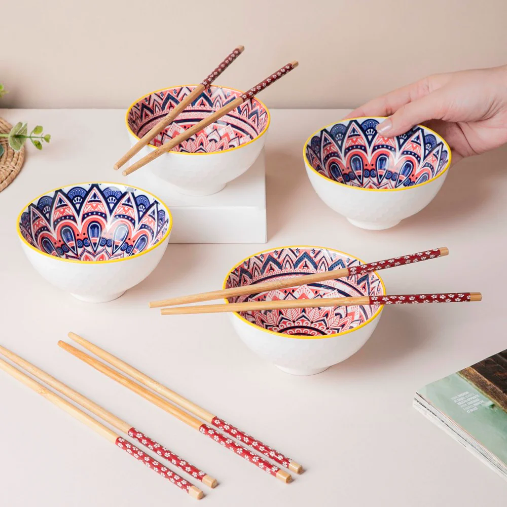 Mandala Ramen Bowl And Chopstick Multicolour Set Of 8 - Image 6