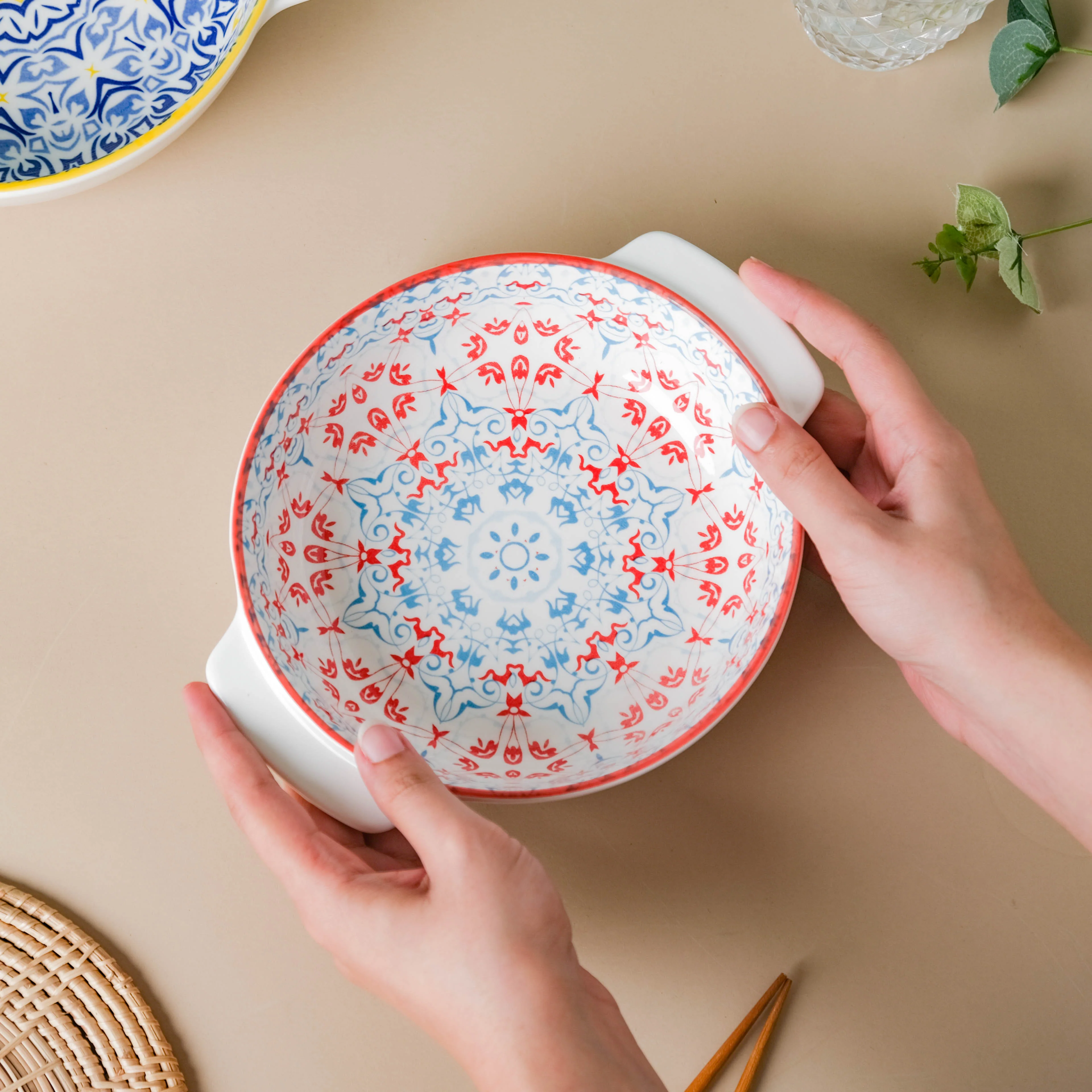 Mandala Red Floral Baking Dish With Handle 8.5 inch - Image 2