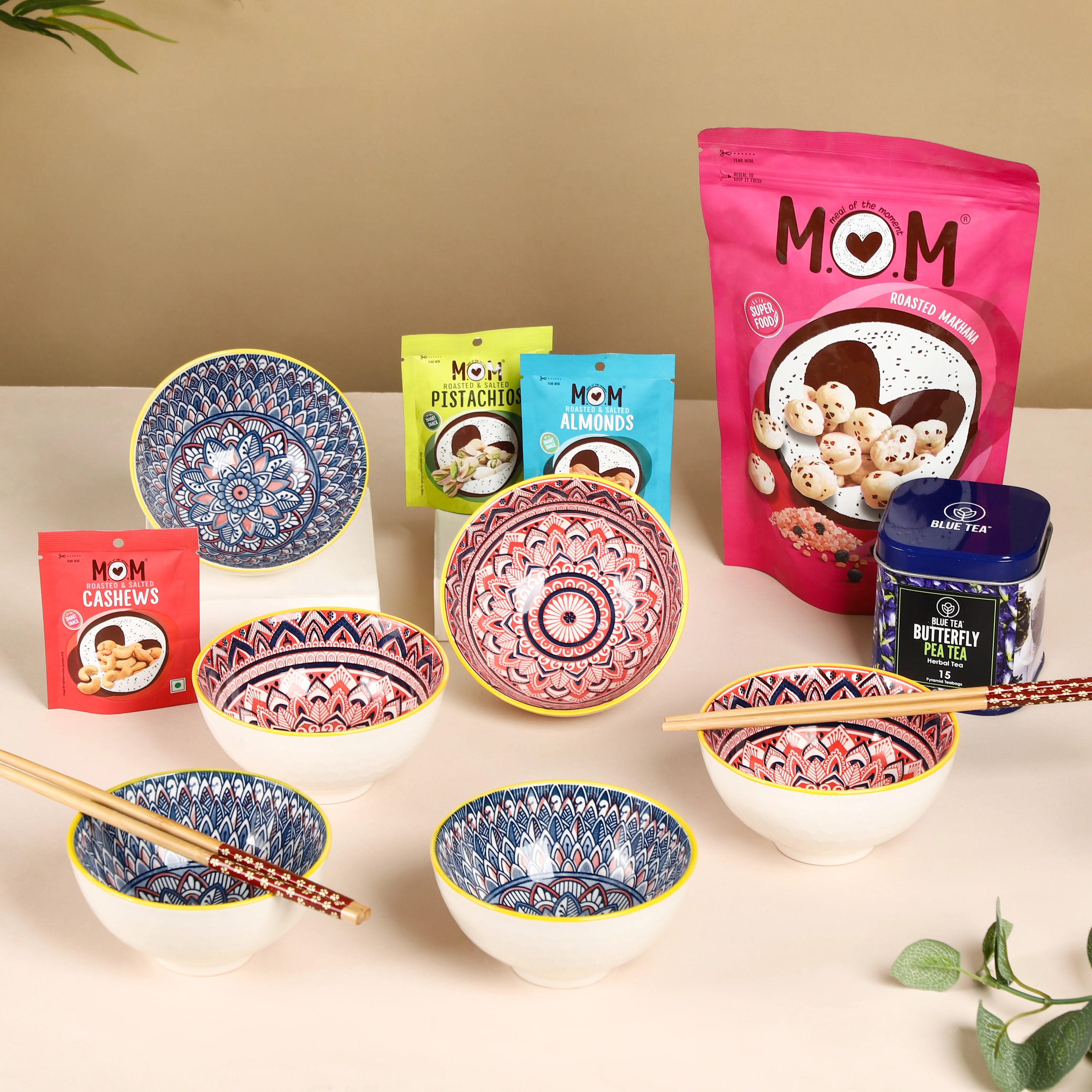 Mandala Snack Bowls And Chopsticks Gift Hamper Set of 6