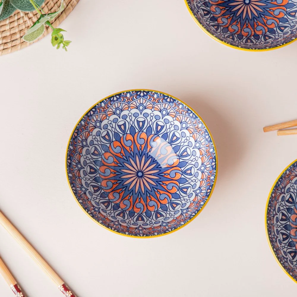 Mandala Snacking Bowl And Chopstick Oceanic Blue Set Of 6 - Image 3