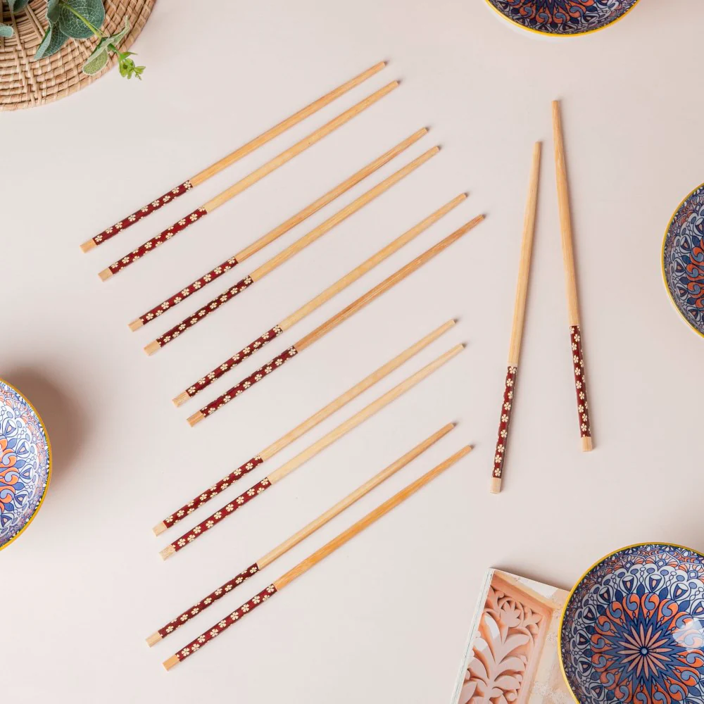 Mandala Snacking Bowl And Chopstick Oceanic Blue Set Of 6 - Image 5