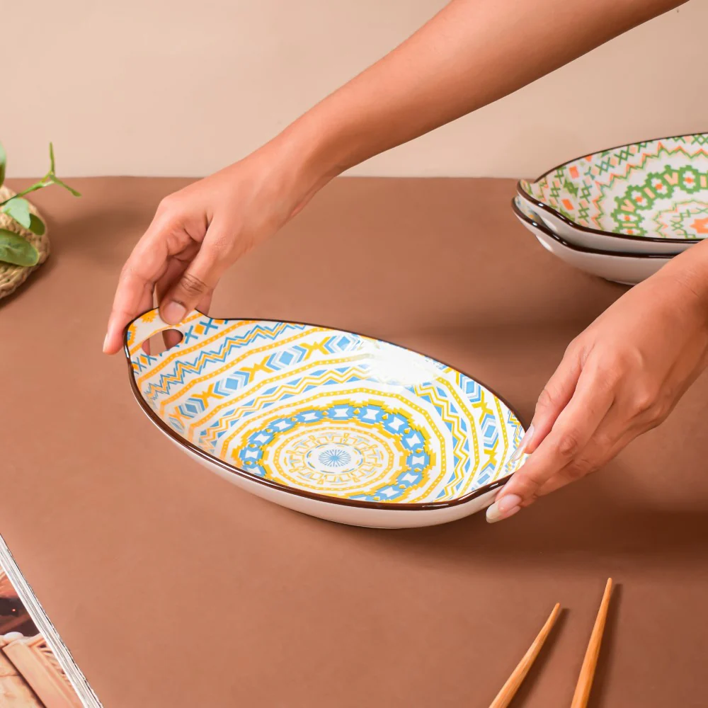 Mandala Spiral Ceramic Baking Plate With Handle - Image 4