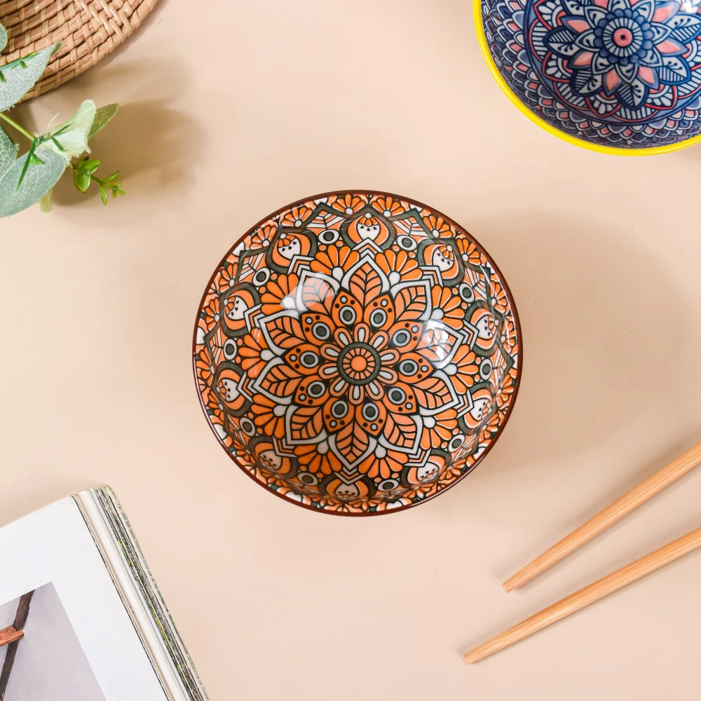 Mandala Snack Bowl & Chopstick Multicolour Set Of 6 - Image 4