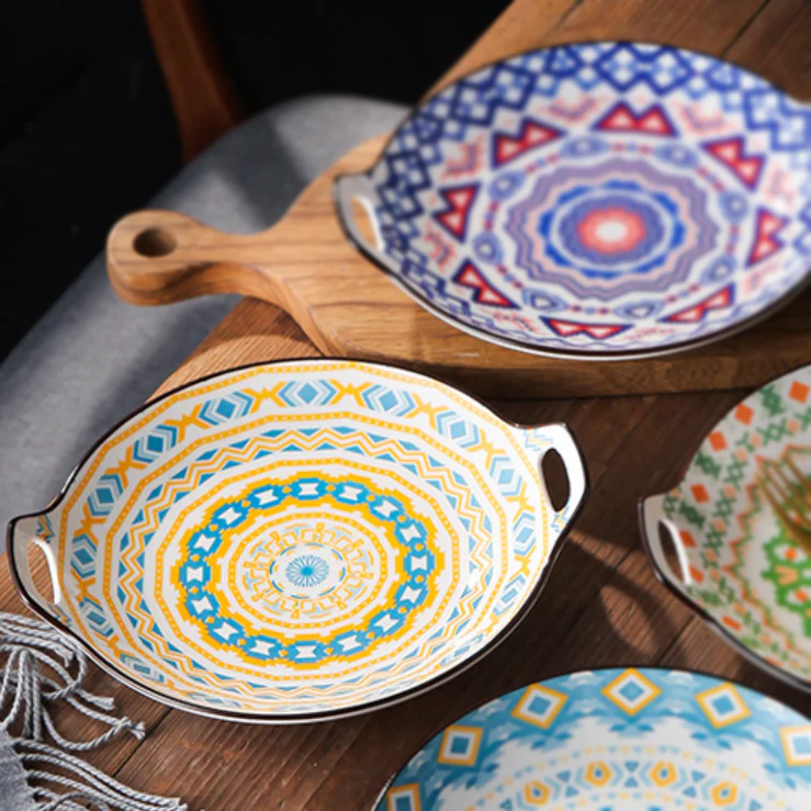 Mandala Yellow Spirals Round Baking Plate With Handle - Image 3