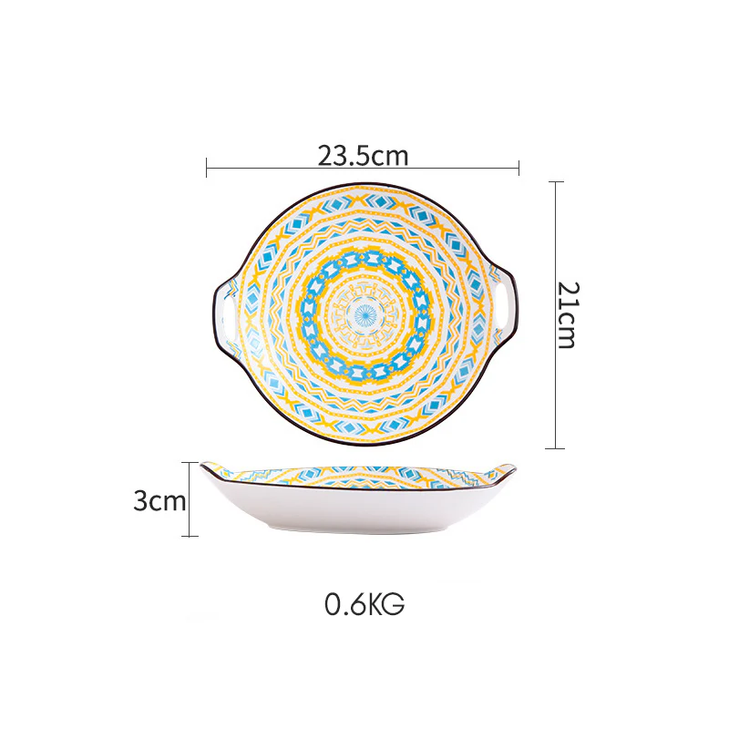 Mandala Yellow Spirals Round Baking Plate With Handle - Image 6
