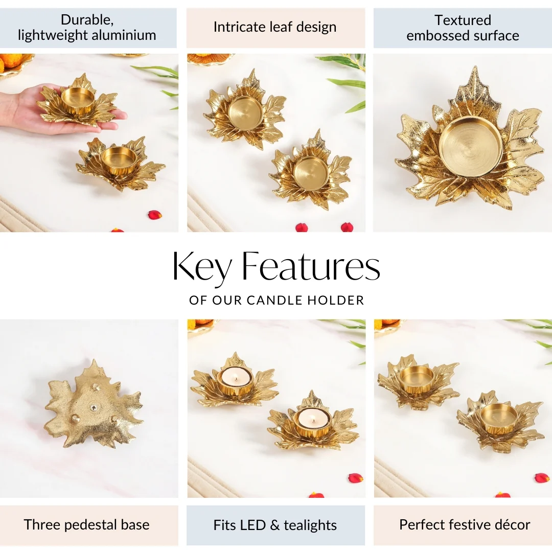 Maple Glow Aluminium Tealight Holder Set Of 2 In Festive Gift Box - Image 7
