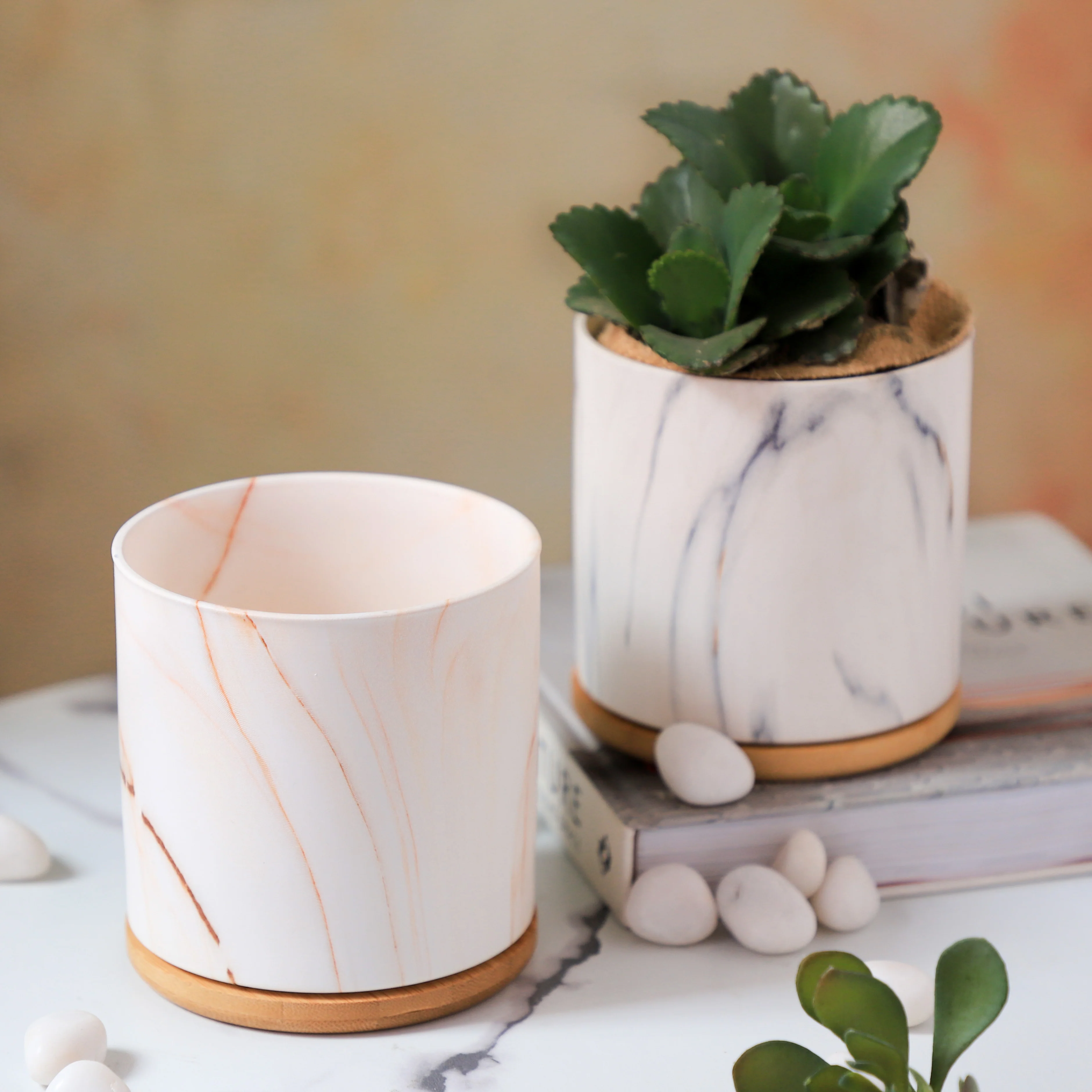 Marble Aura Planter Pot With Coaster Set Of 2 - Image 12