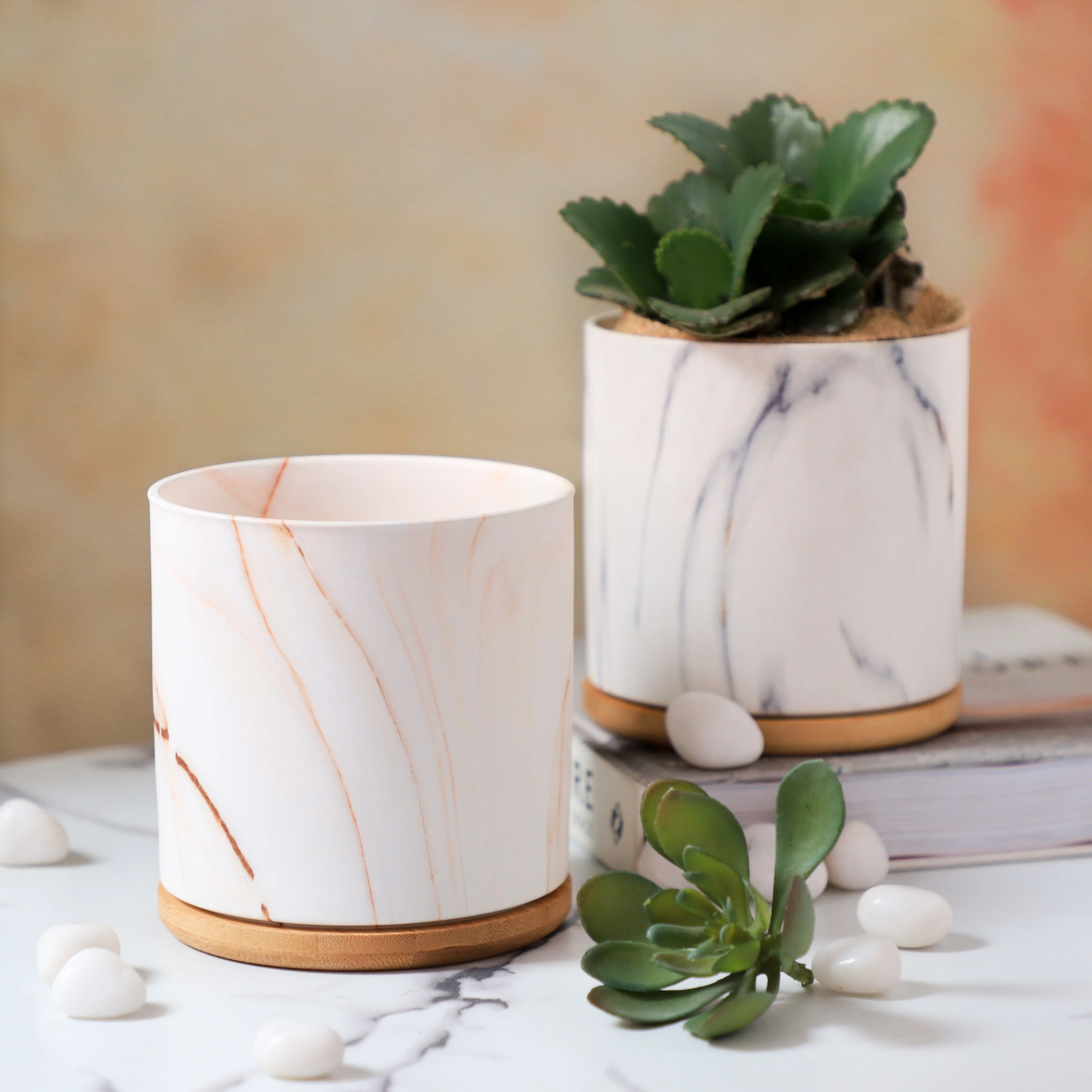 Marble Aura Planter Pot With Coaster Set Of 2 - Image 14