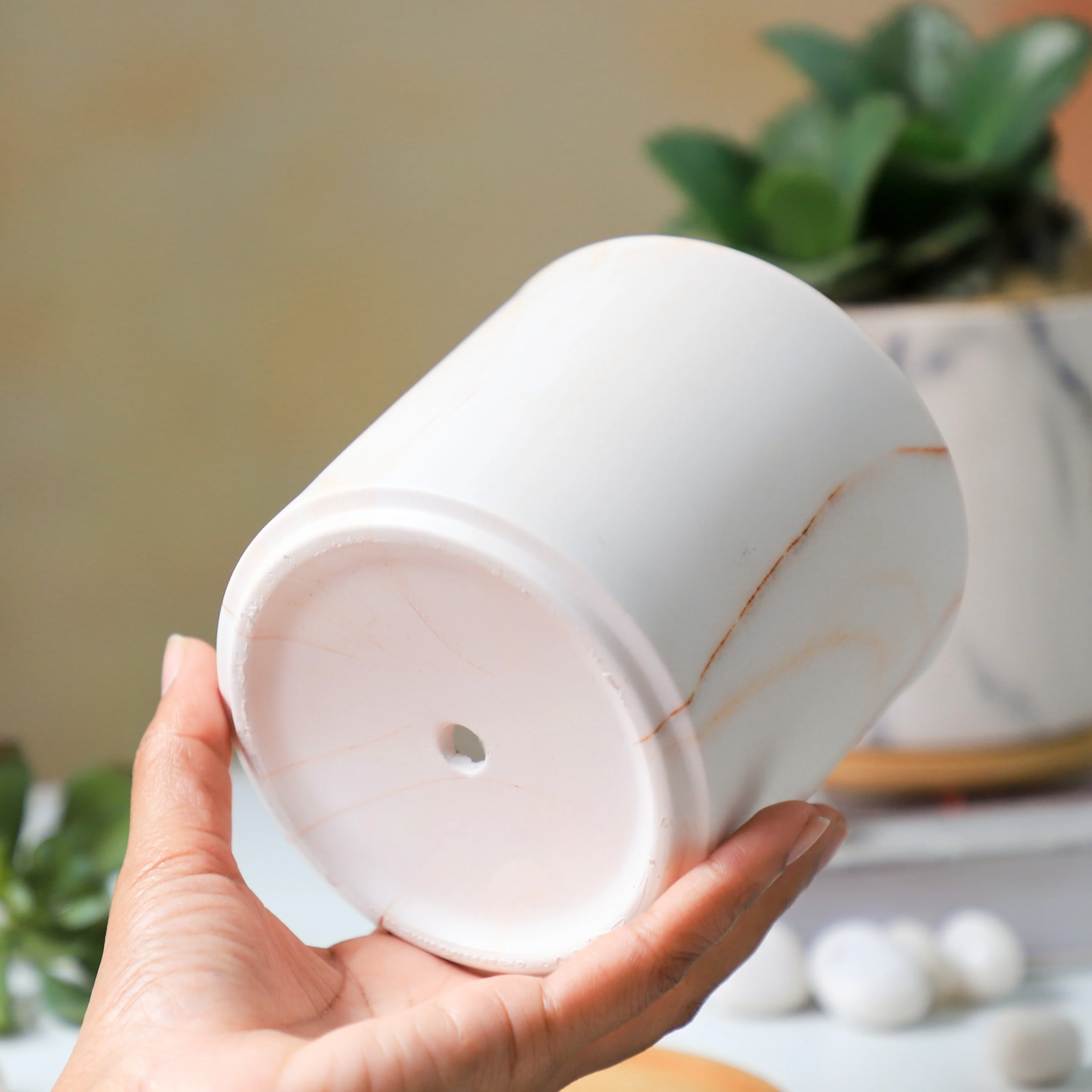 Marble Aura Planter Pot With Coaster Set Of 2 - Image 15