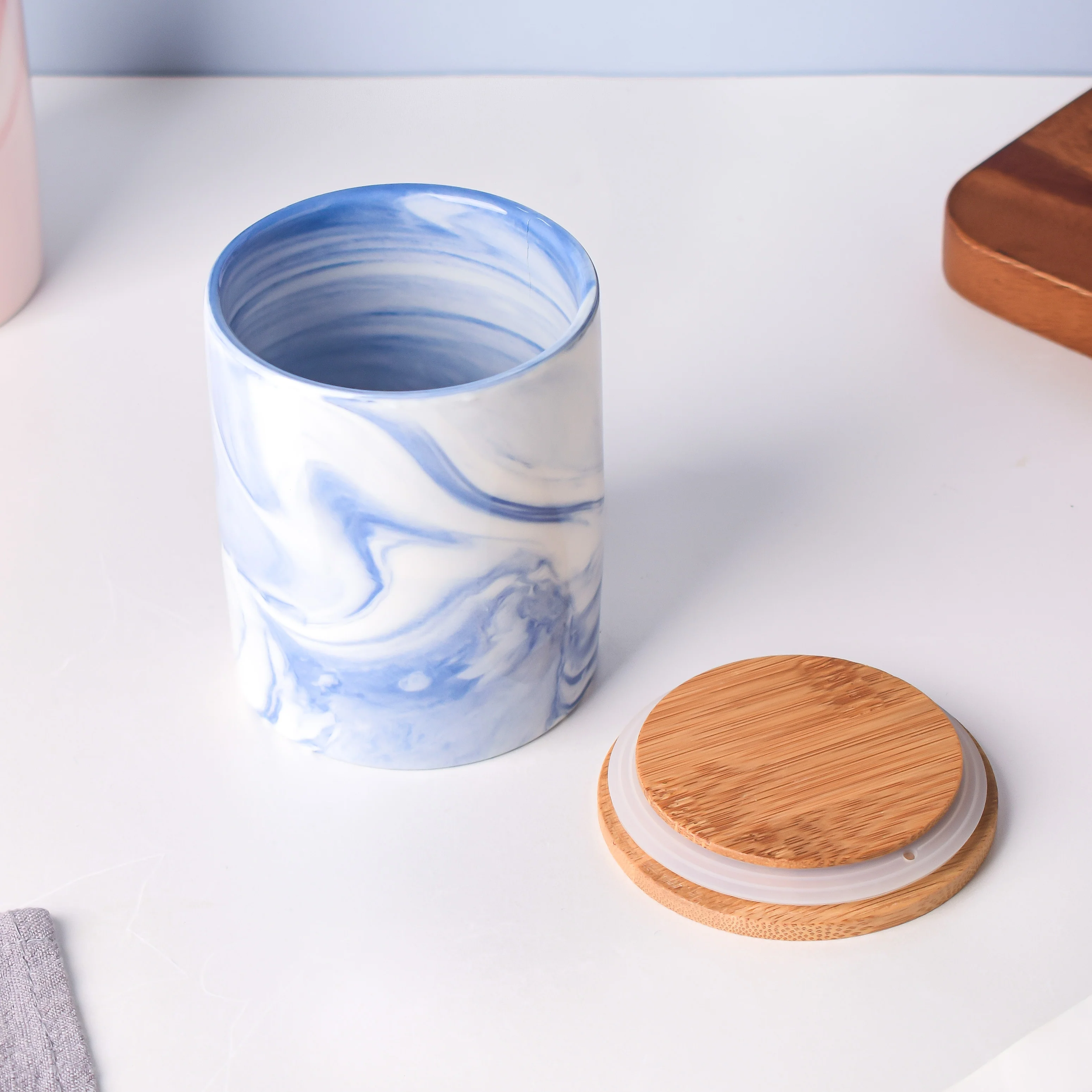 Marble Blue Jar with Lid - Image 3
