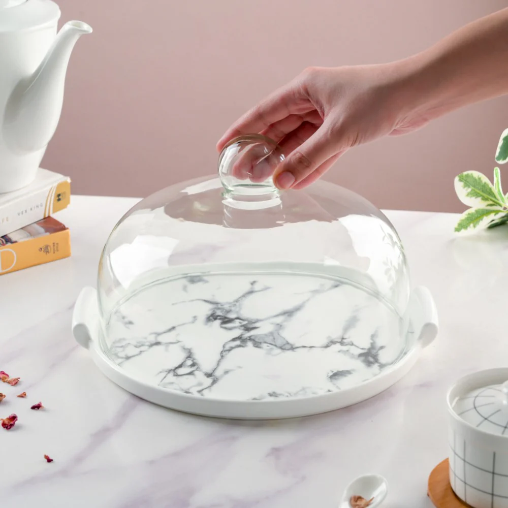 Marble Cake Plate With Cover 10 Inch - Image 2