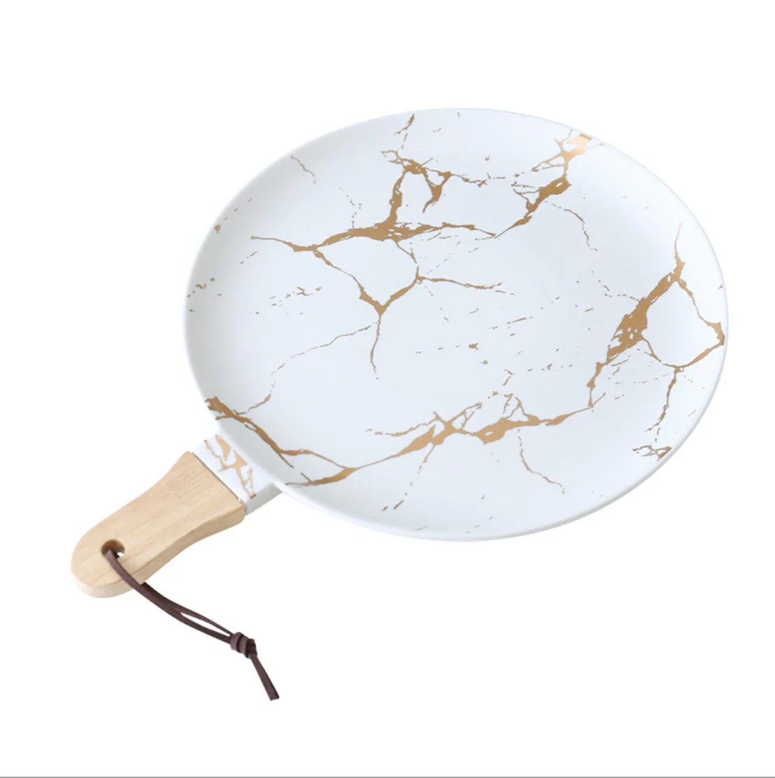 White Marble Gold Detailed Platter With Handle - Image 8