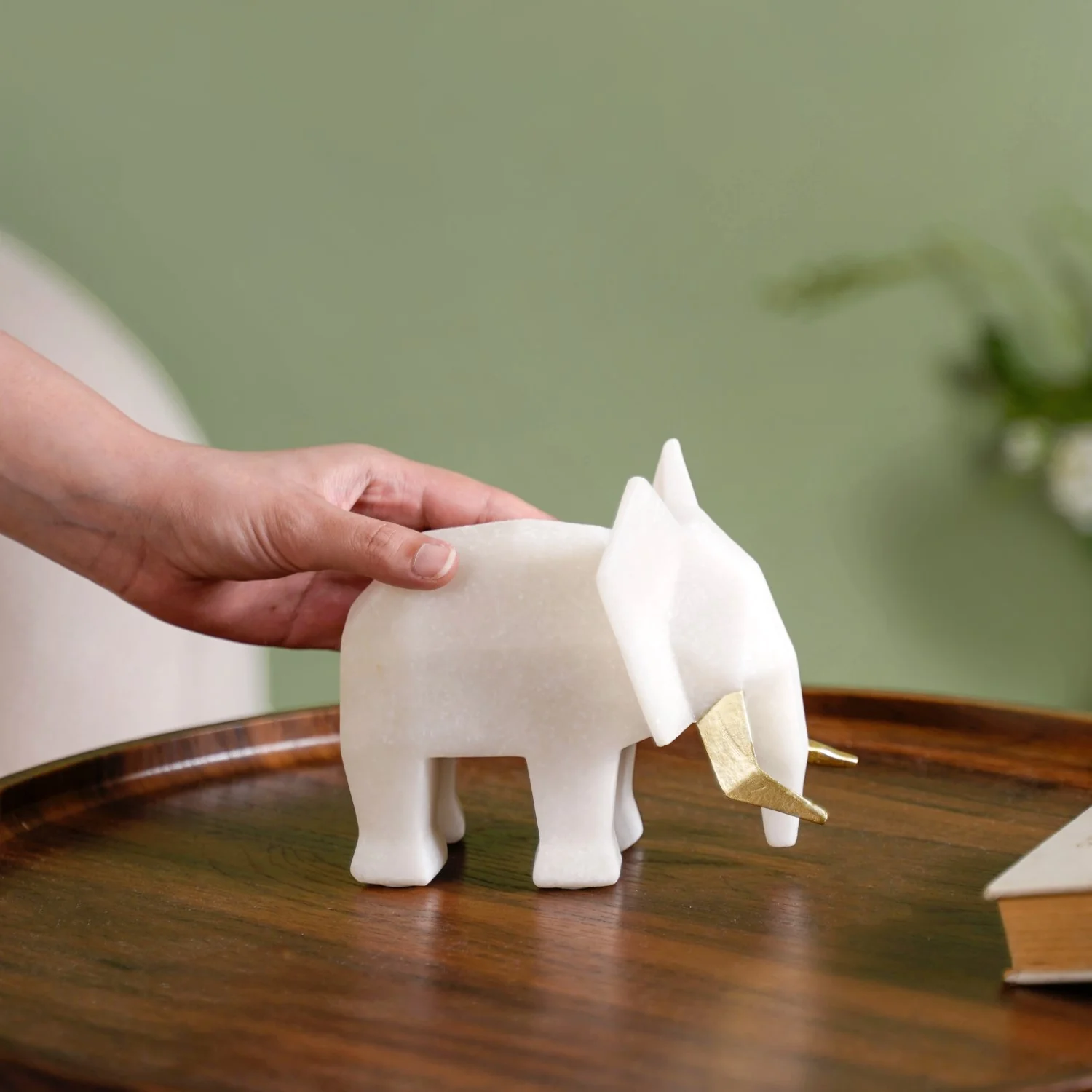 Marble Finish Elephant Sculpture Small - Image 3