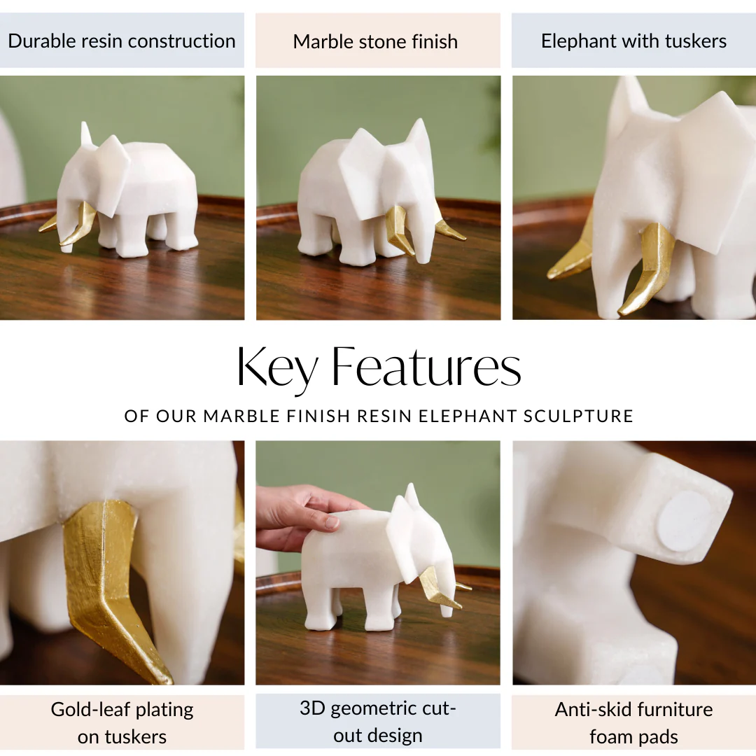 Marble Finish Elephant Sculpture Small - Image 5