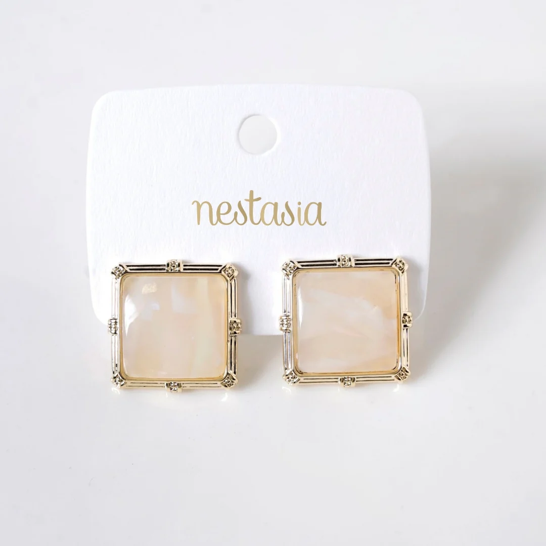 Marble Gemstone Square Stud Earrings