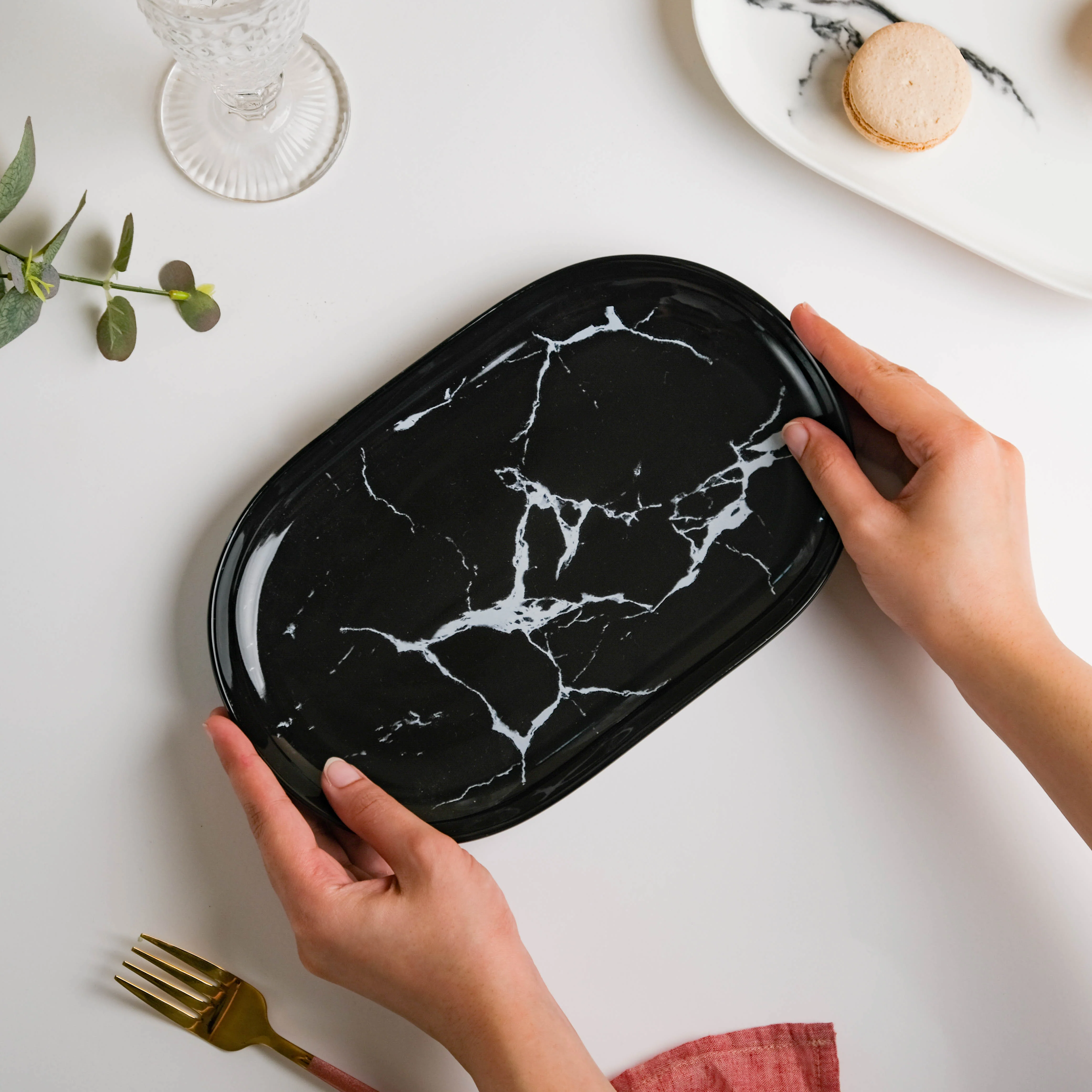 Marble Patterned Black Oval Platter 10 Inch - Image 2