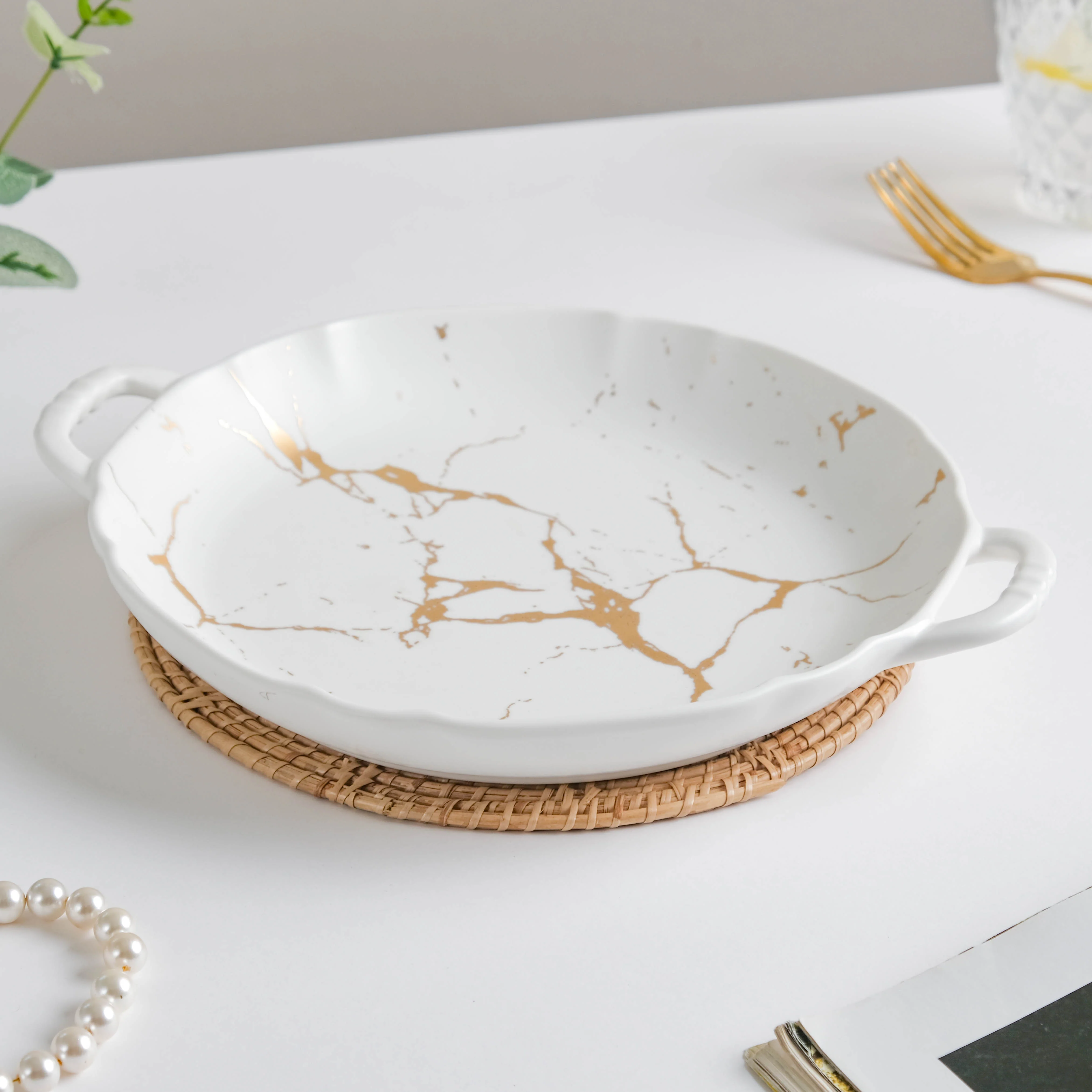 Marble Plate With Handles 8.5 Inch - Image 3