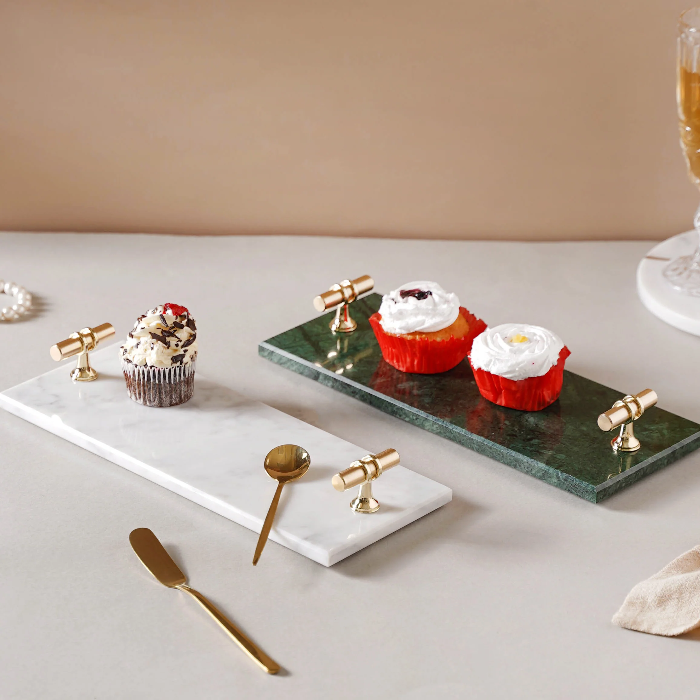 Marble Tray With Metal Handle