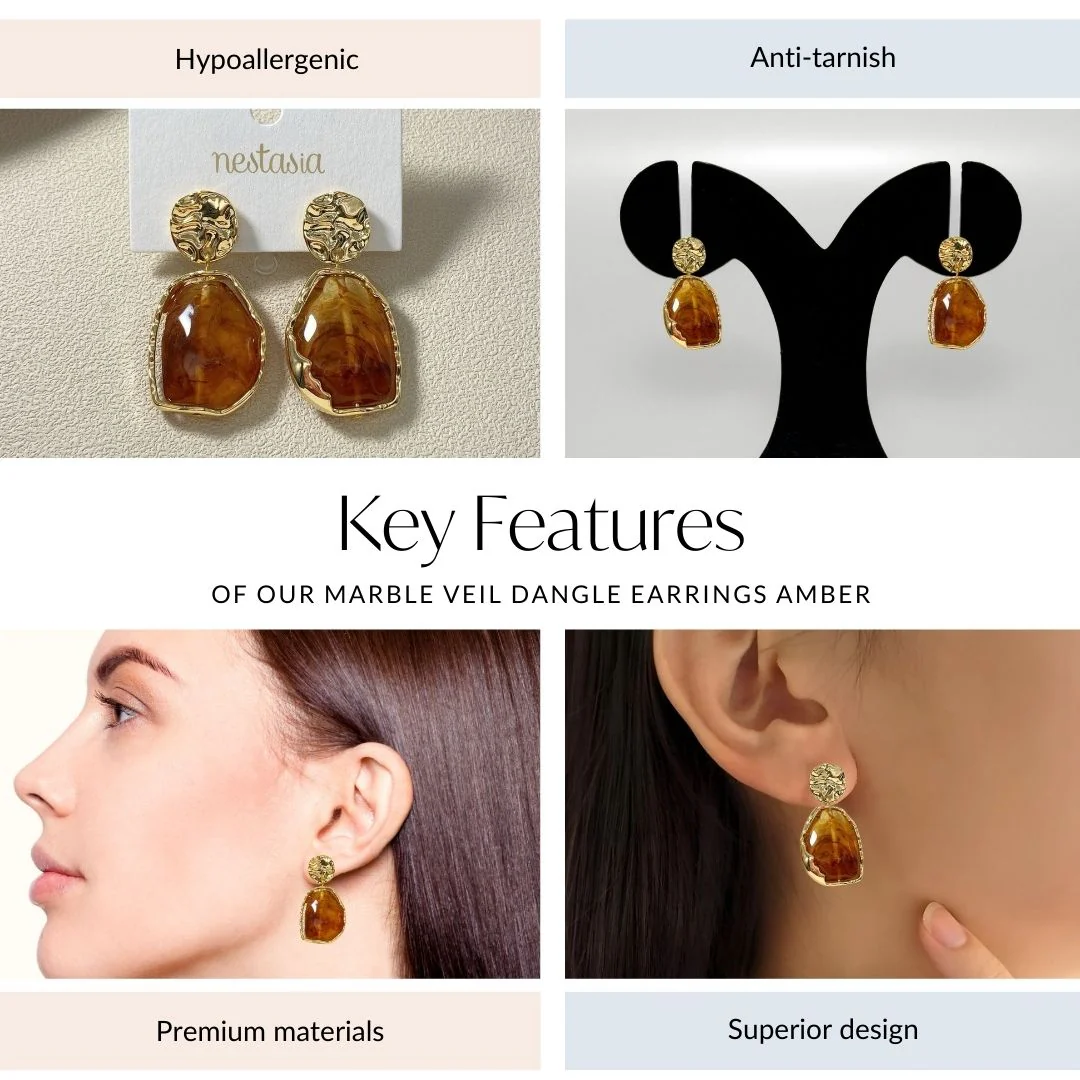 Marble Veil Dangle Earrings Amber - Image 4