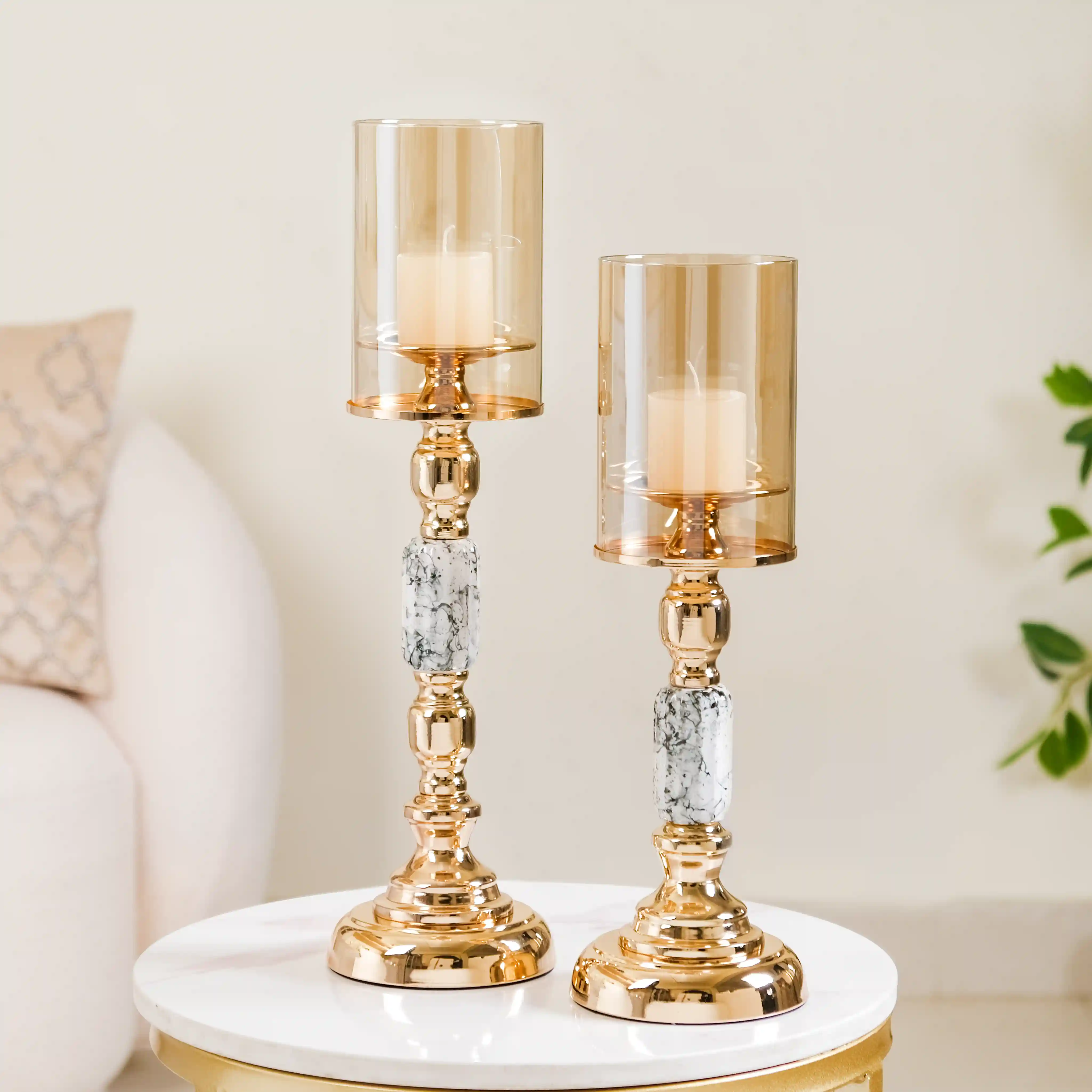 Marble Vintage Candle Holders Set Of 2