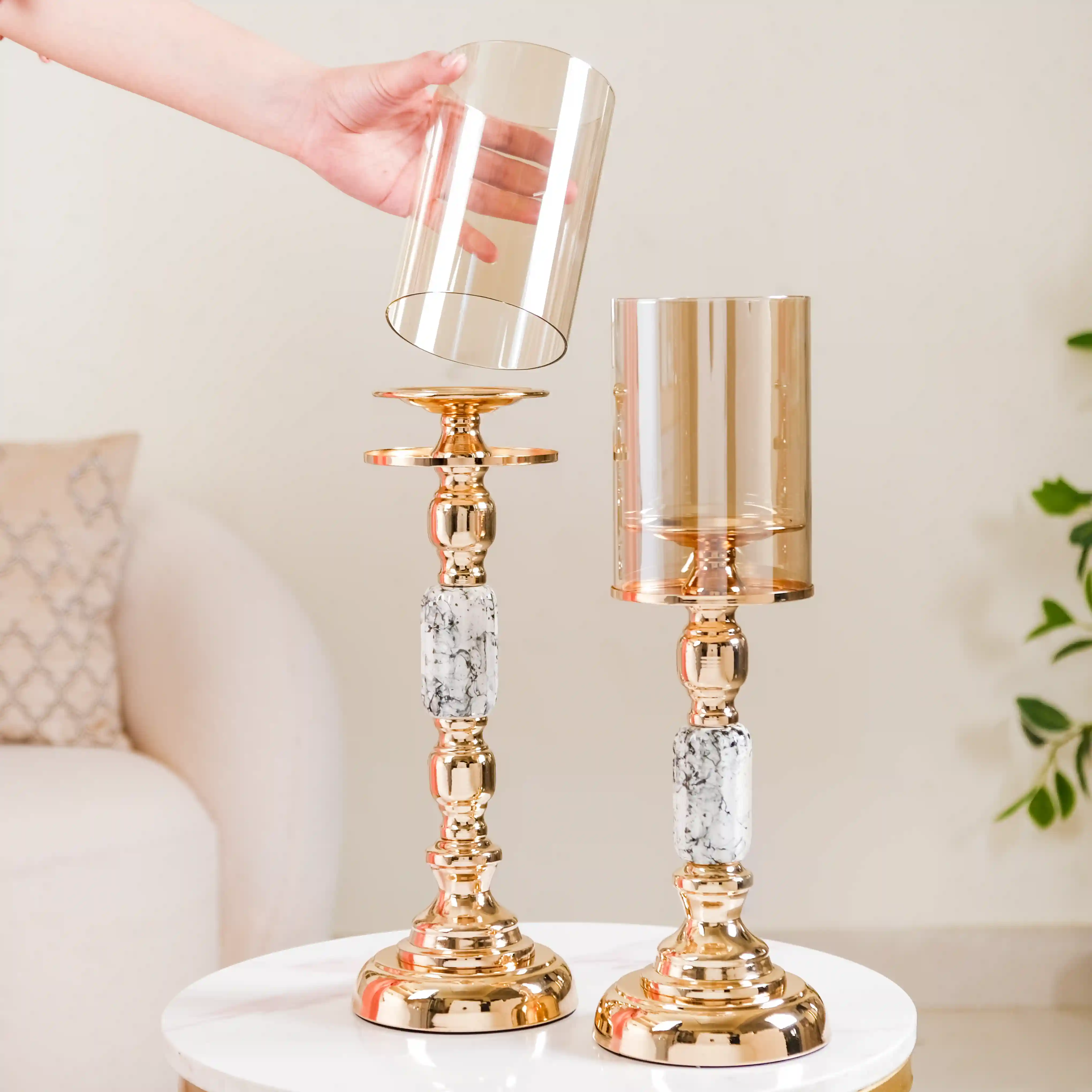 Marble Vintage Candle Holders Set Of 2 - Image 2