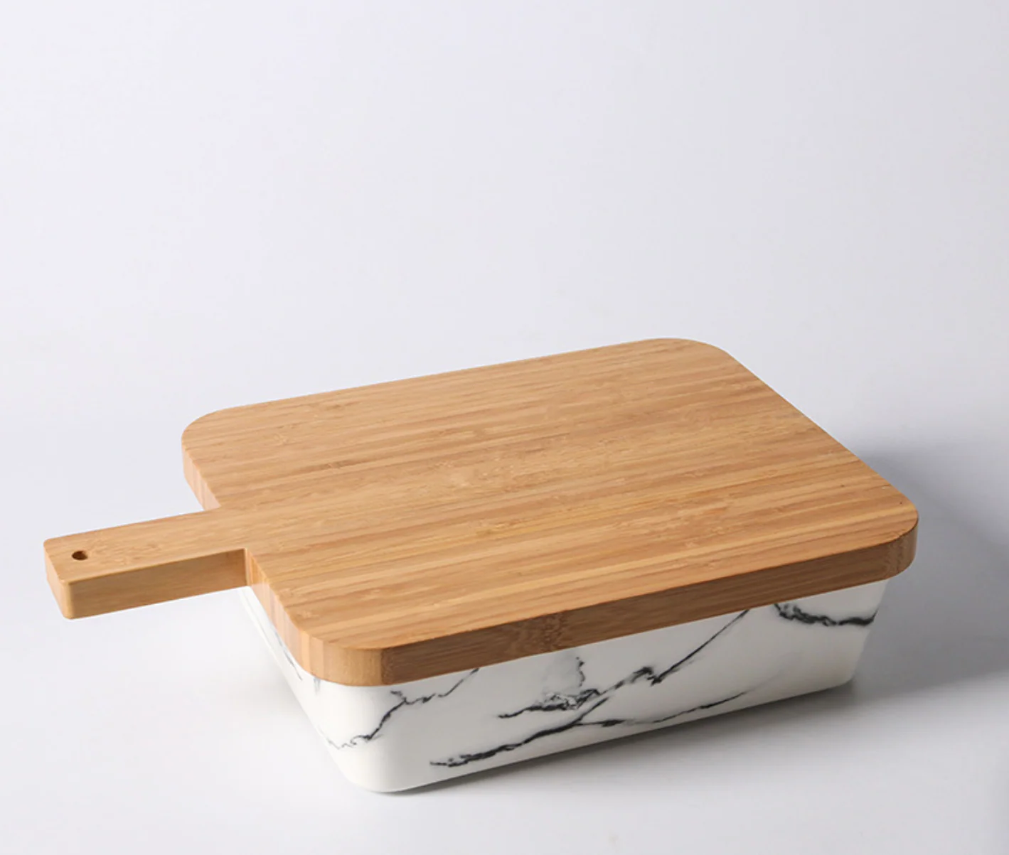 CHICERAMIC marble rectangle dish with bamboo board - Image 3