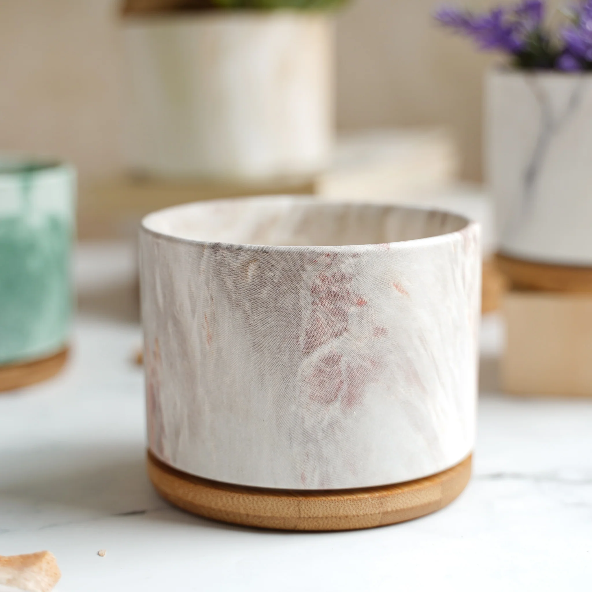 Marbleous Ceramic Flower Planter With Coaster Set Of 4 - Image 10