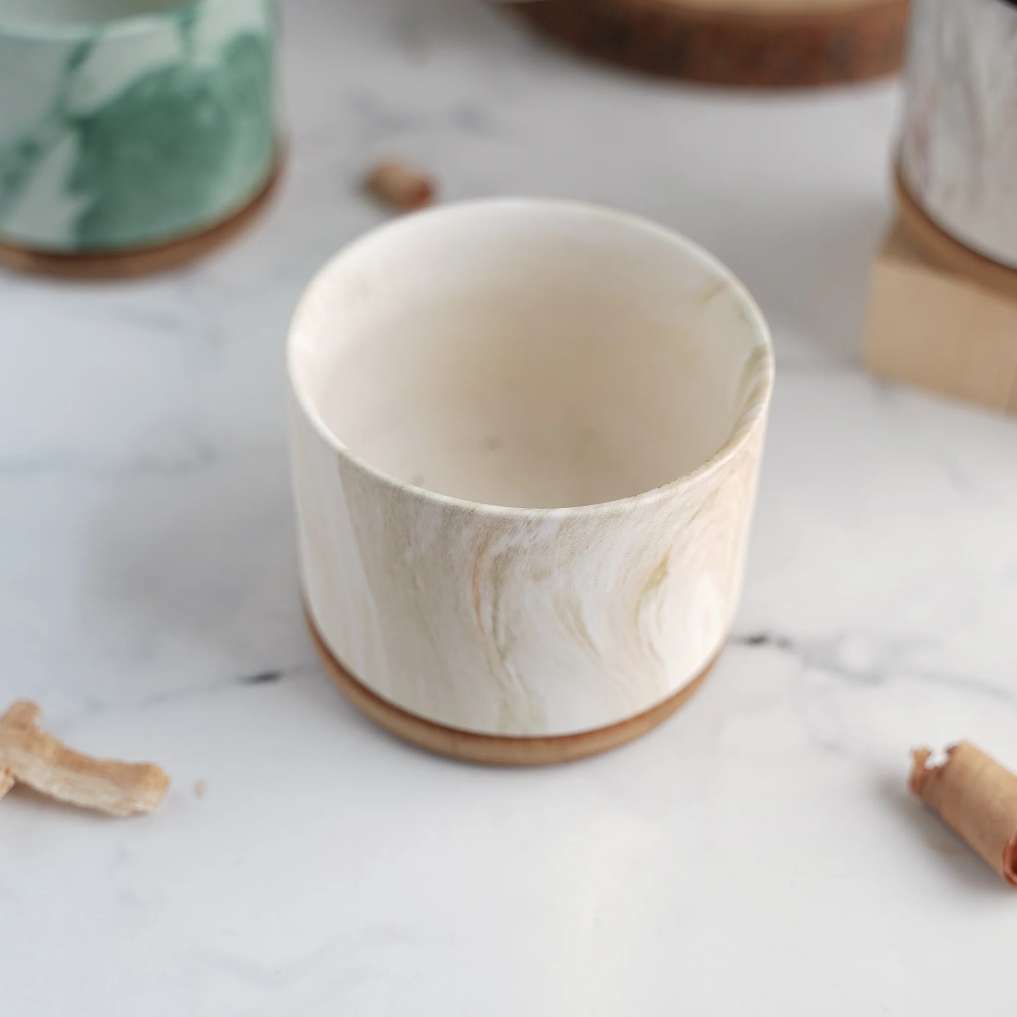 Marbleous Ceramic Flower Planter With Coaster Set Of 4 - Image 4