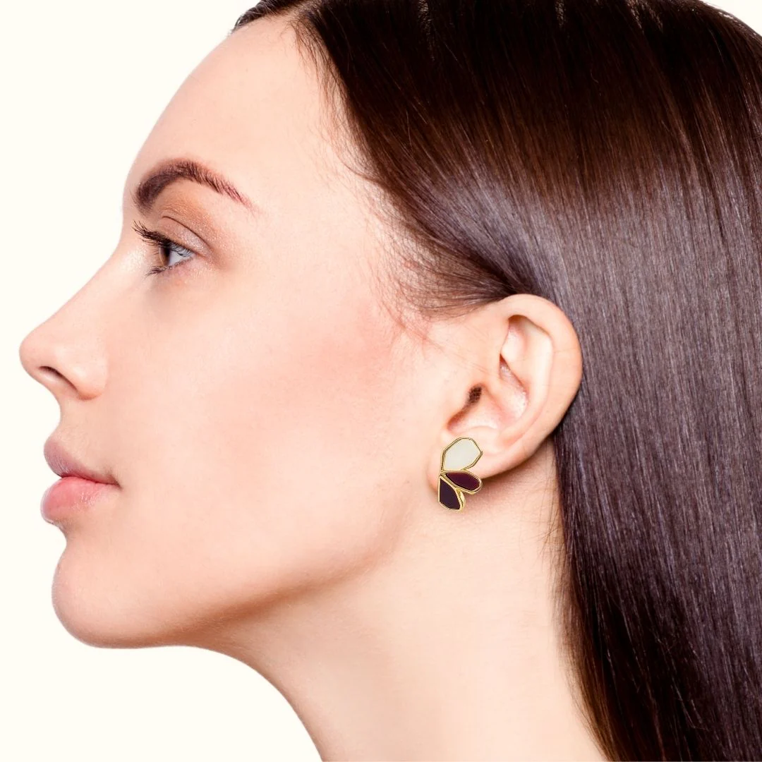 Maroon Blossom Gold Studs - Image 5