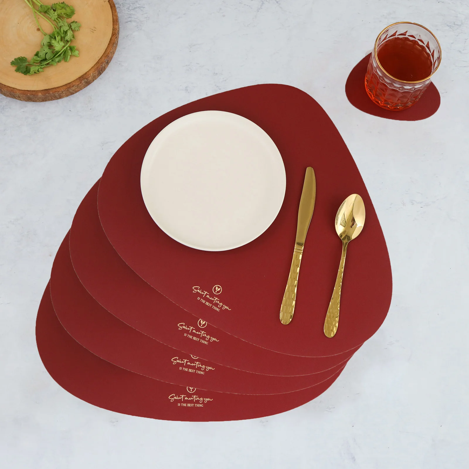 Maroon Leather Dinner Mat Set of 4 - Image 2