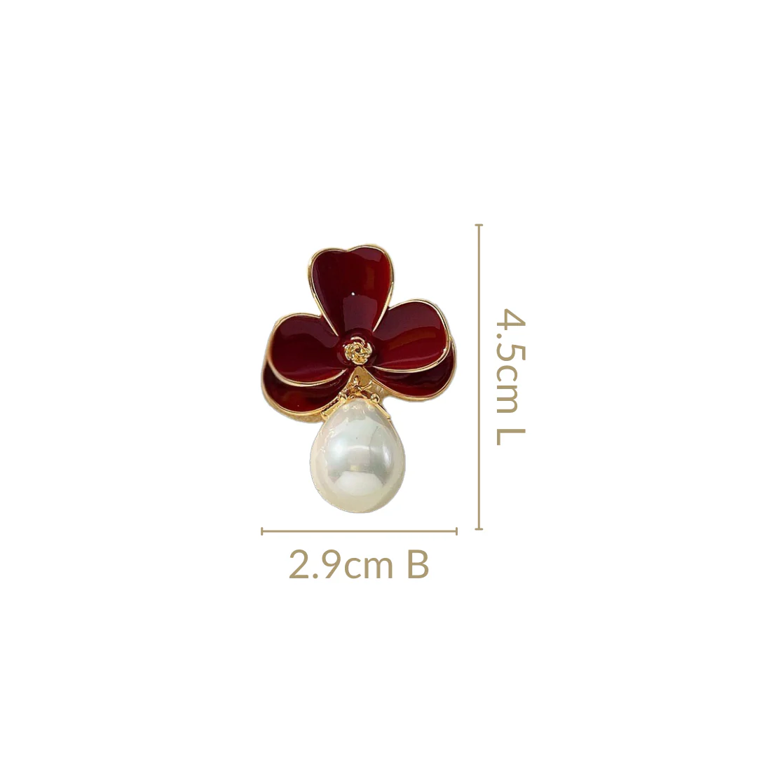 Maroon Pearl Drop Earrings - Image 3