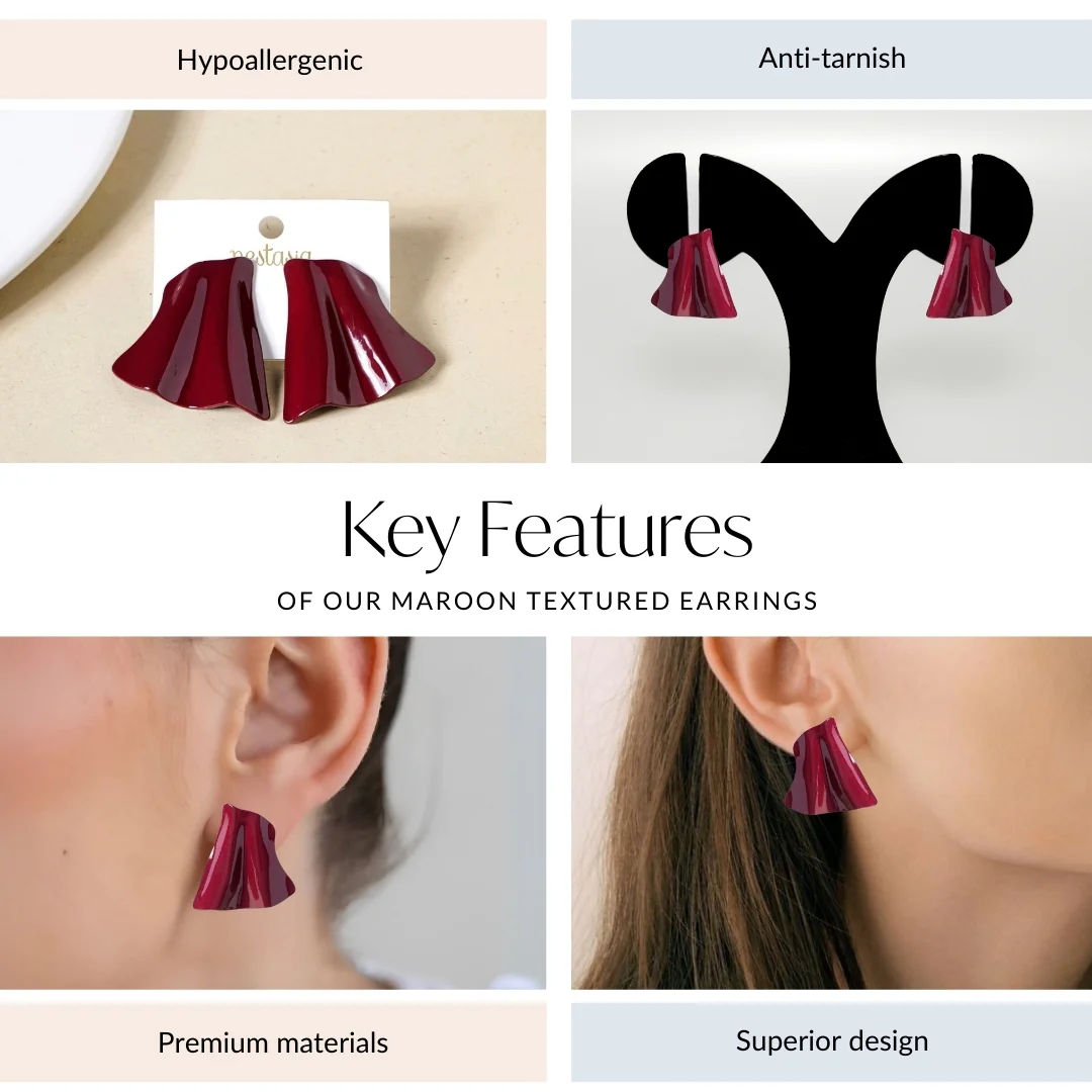 Maroon Textured Earrings - Image 4